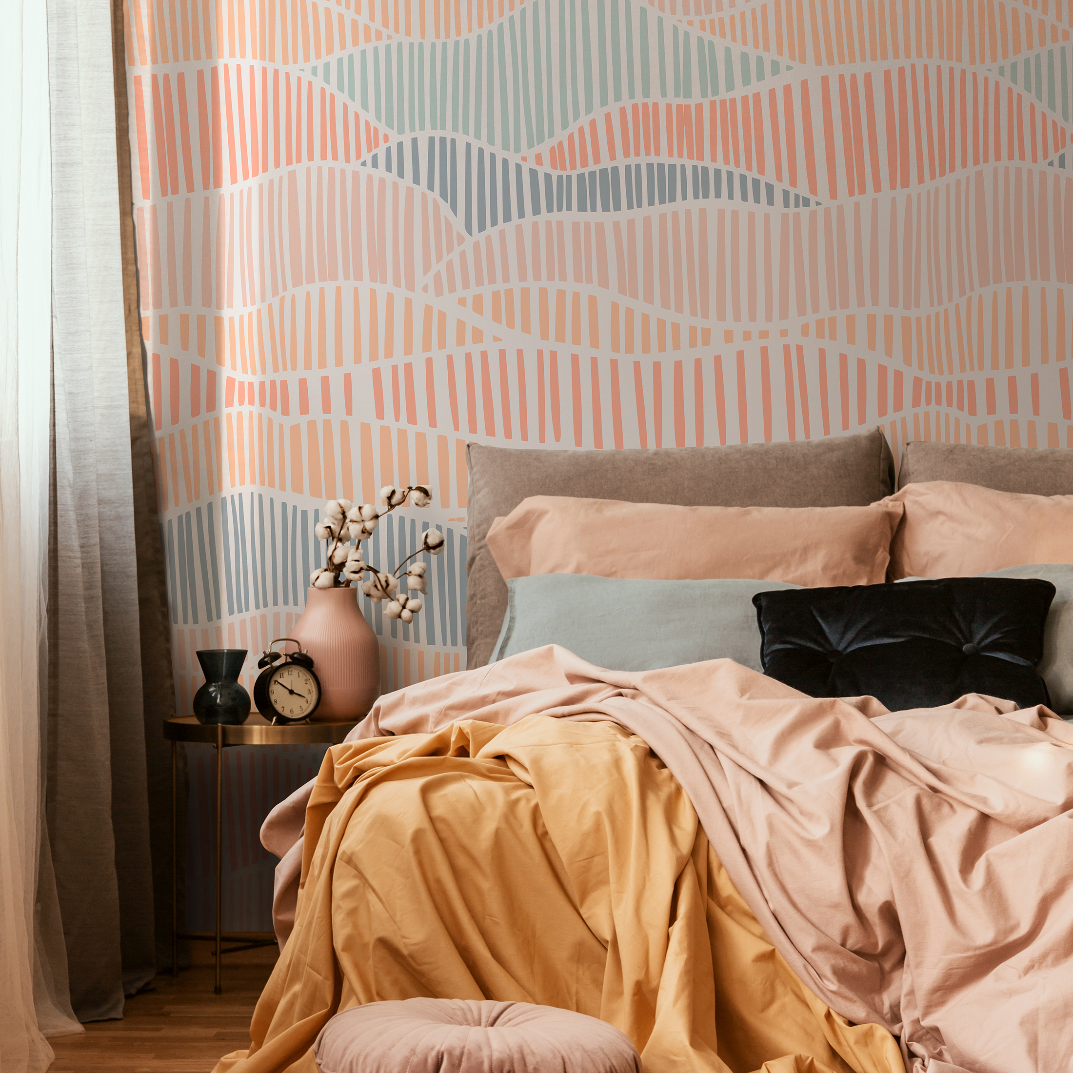 Abstract Wallpaper With Wavy Hand-drawn Lines In Blue And Pink - C453