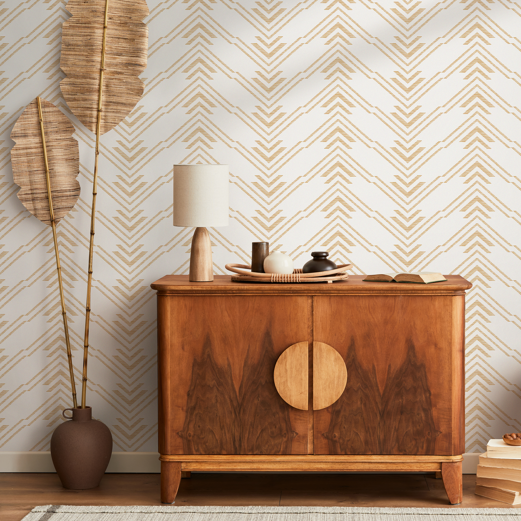 Geometric Wallpaper With A Boho Chevron Motif In Beige - C496