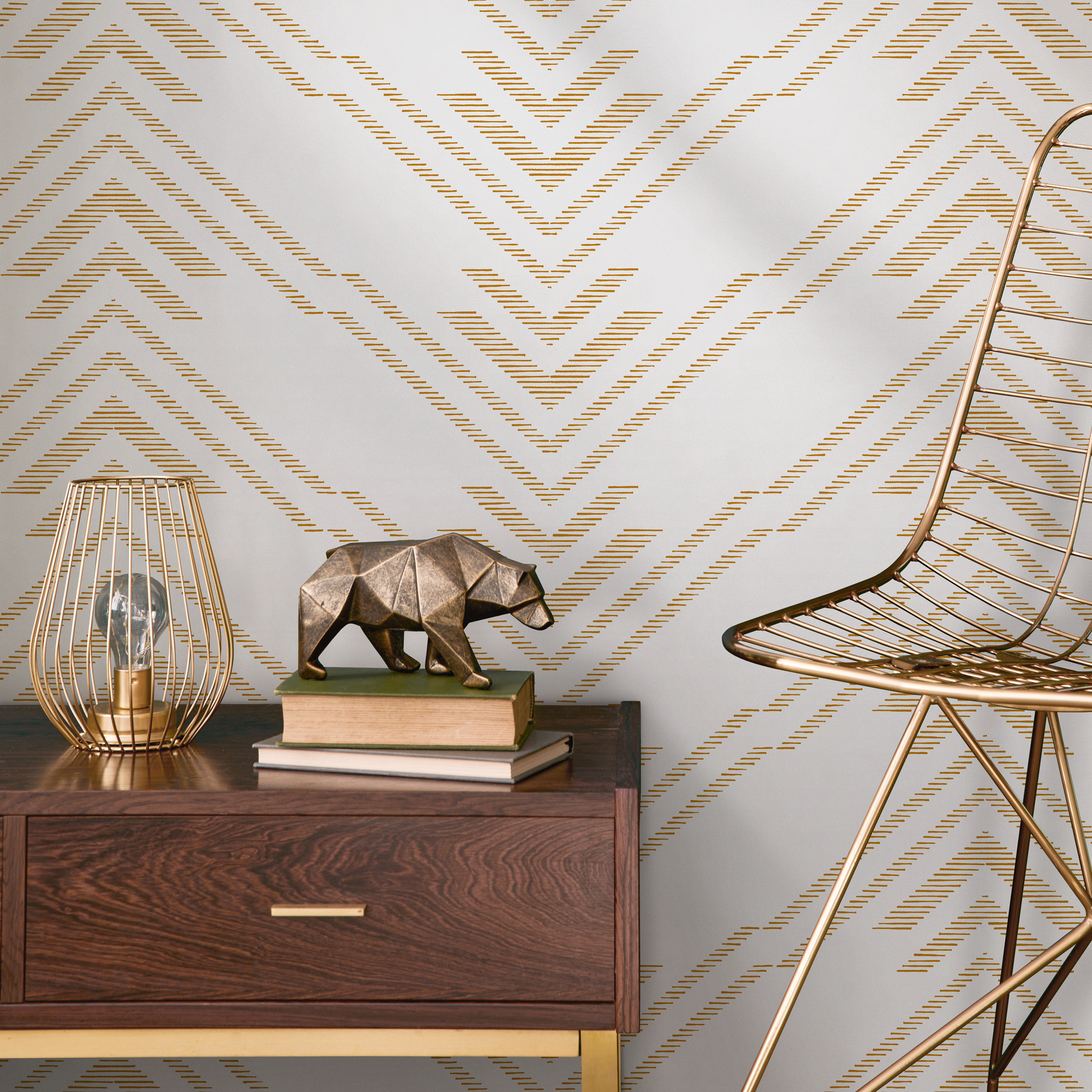 Geometric Wallpaper With A Boho Chevron Motif In Beige - C496