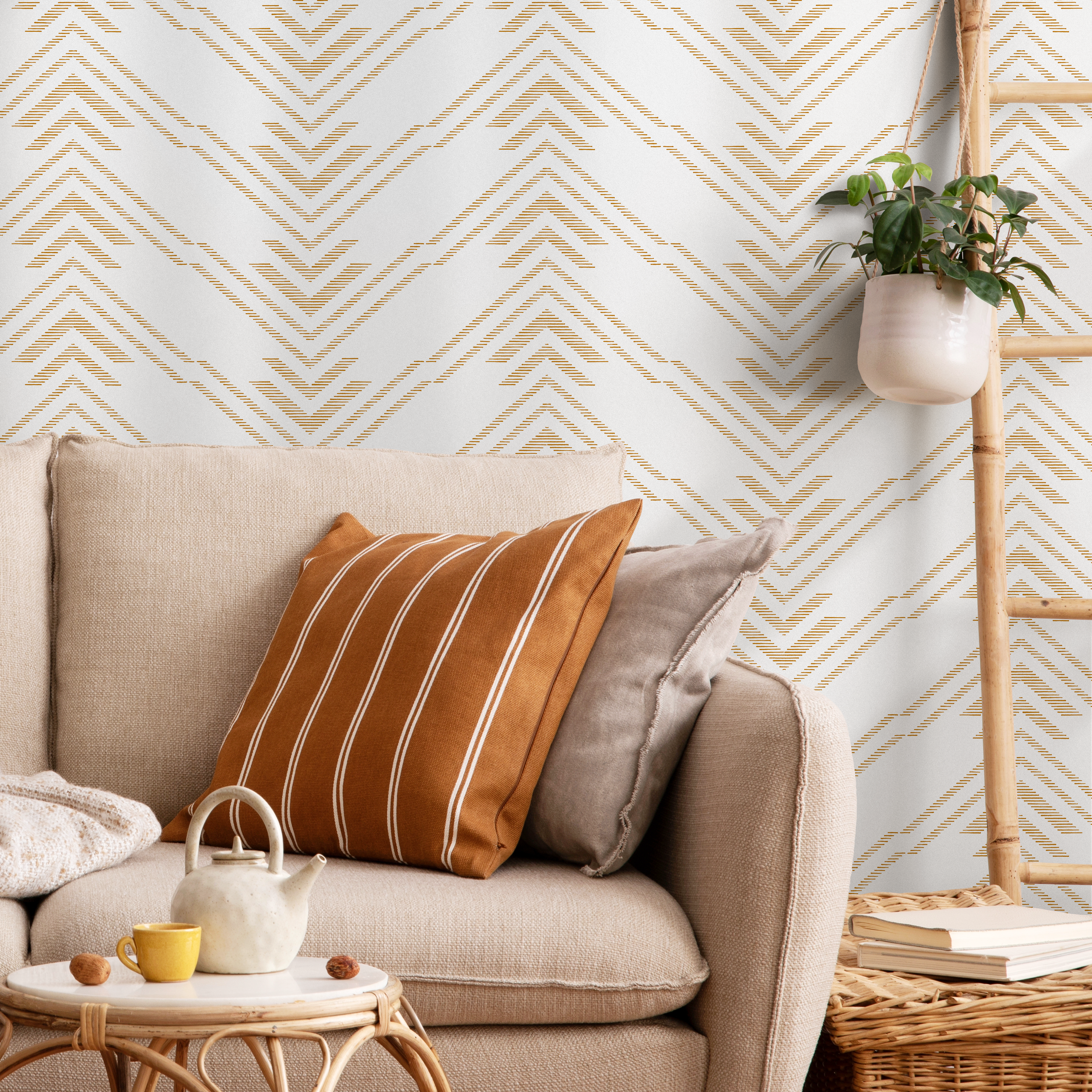 Geometric Wallpaper With A Boho Chevron Motif In Beige - C496