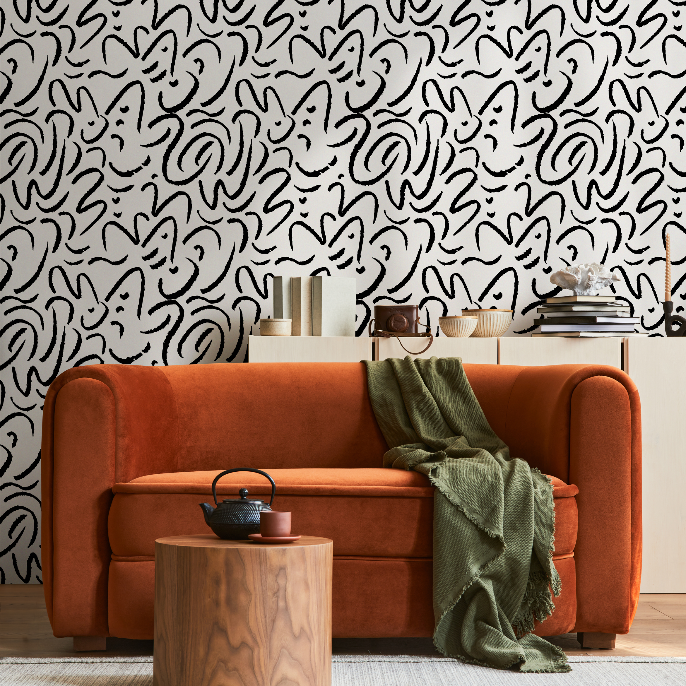 Abstract Wallpaper Featuring Hand-drawn Brush Strokes In Black And White - C507