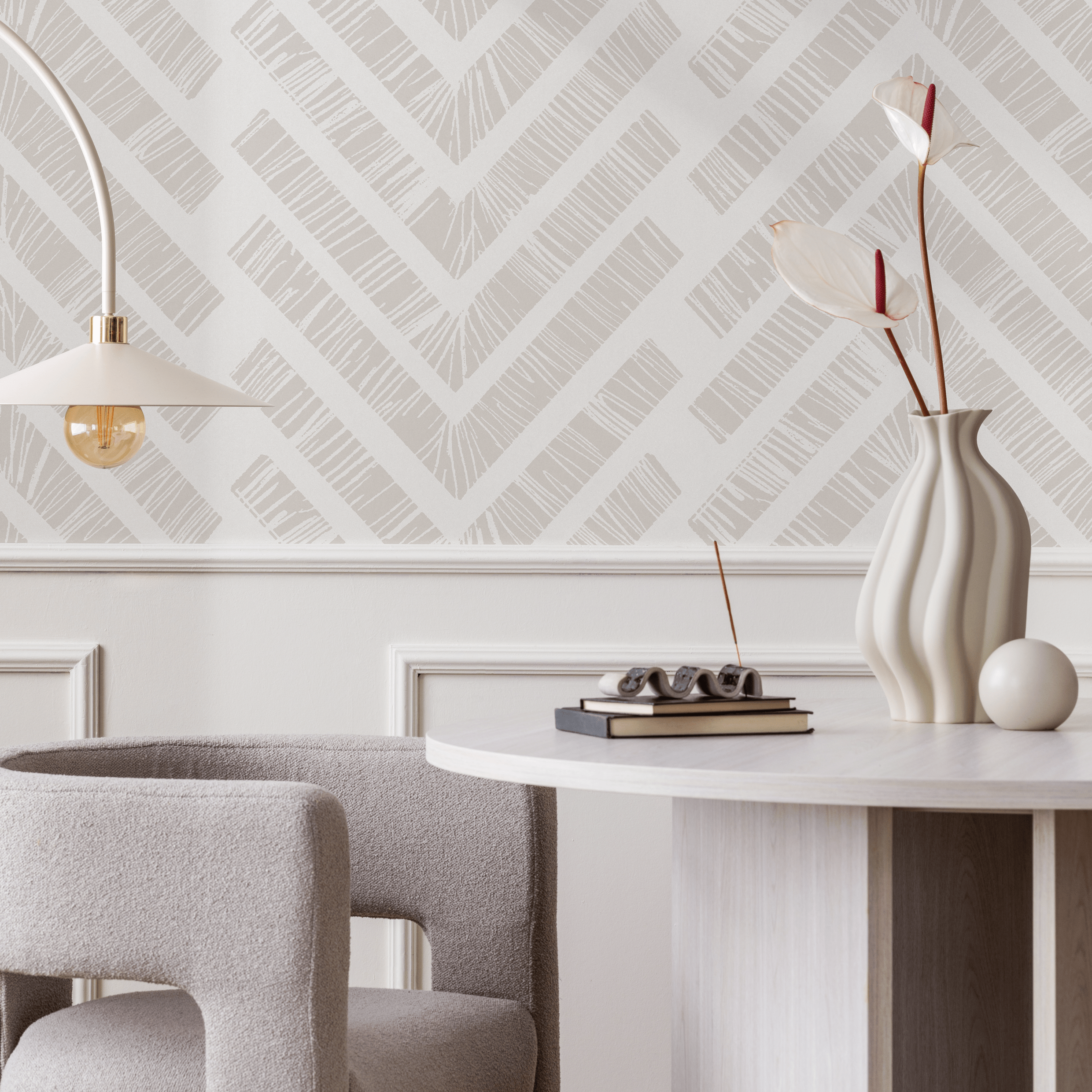 Boho Wallpaper With A Textured Chevron Motif In Beige - C515