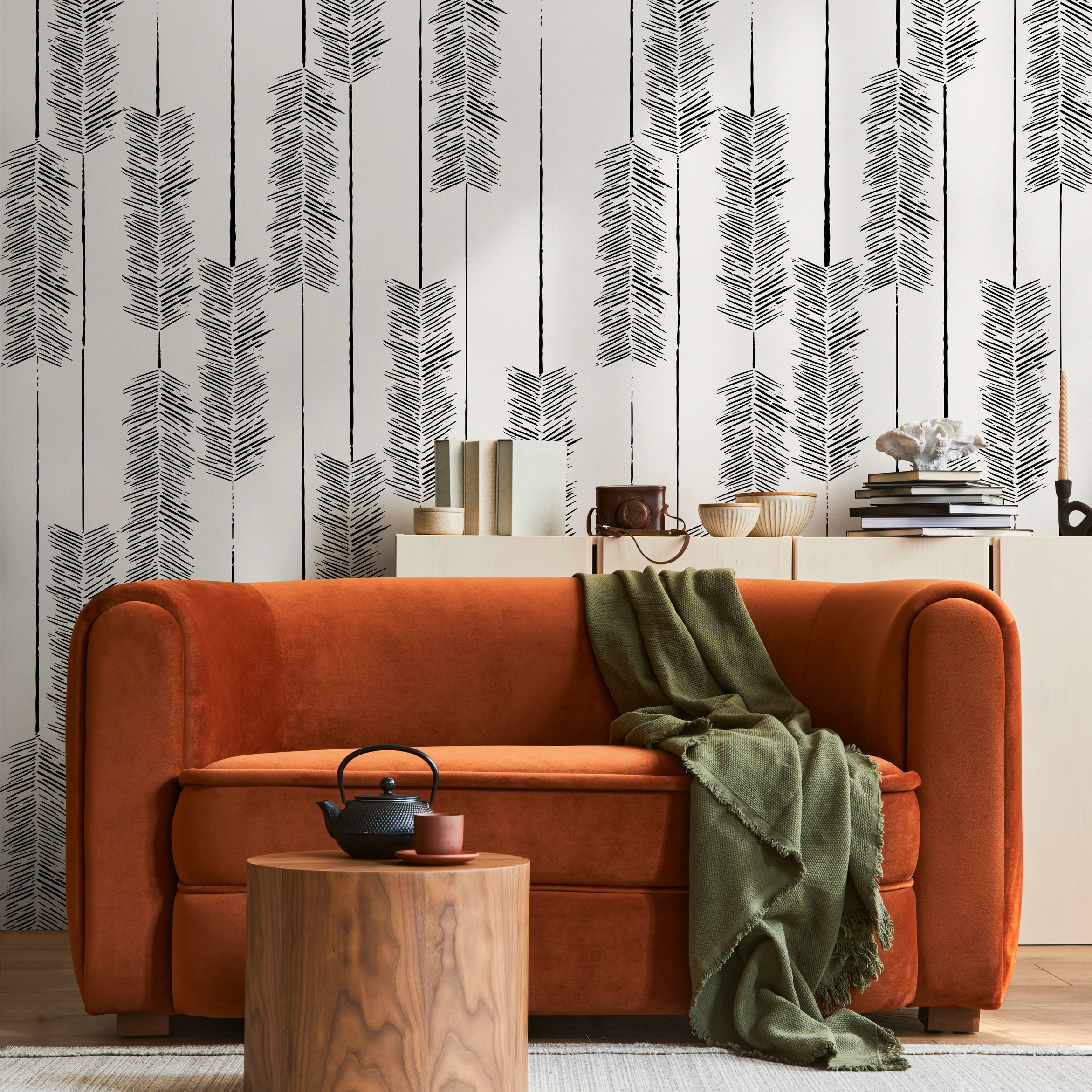 Boho Wallpaper With An Abstract Arrow Motif In Black And White - C520