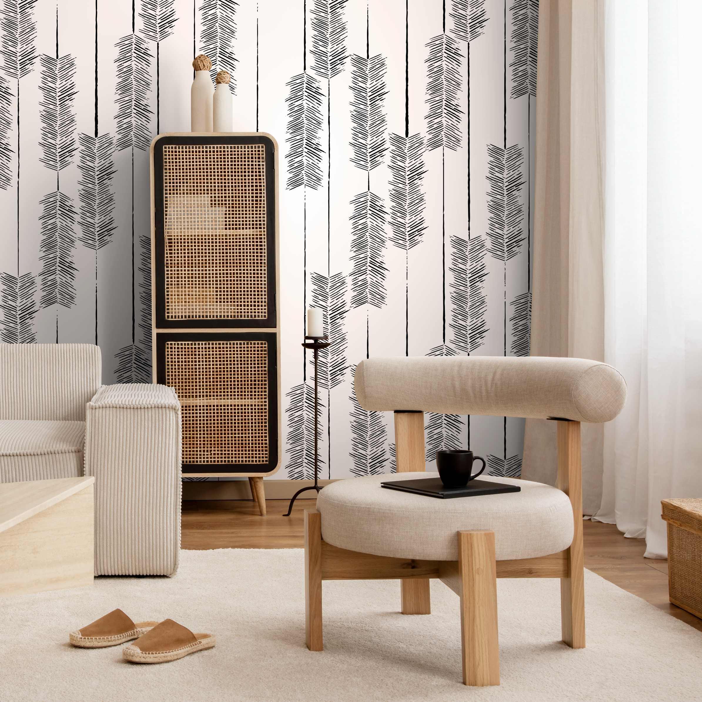 Boho Wallpaper With An Abstract Arrow Motif In Black And White - C520
