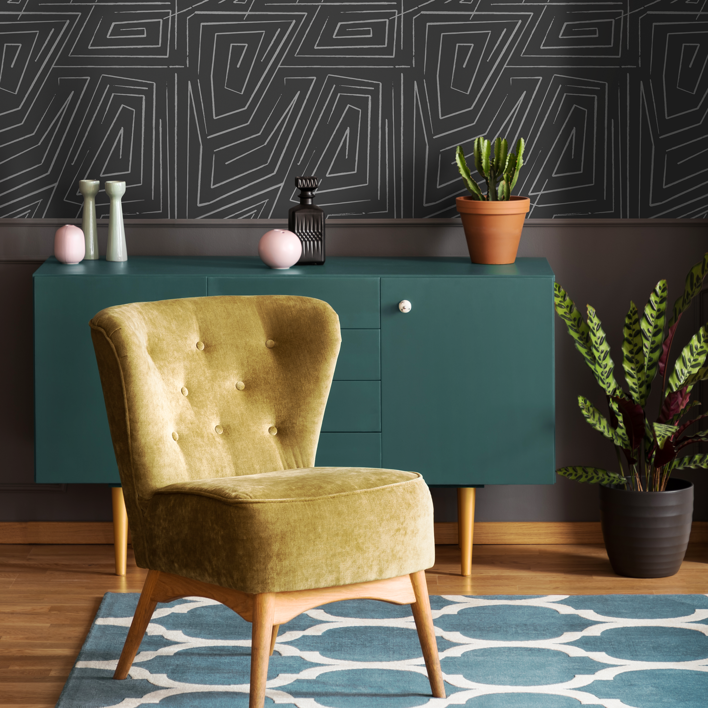 Abstract Wallpaper With A Sketched Labyrinth In Gray And White - C529