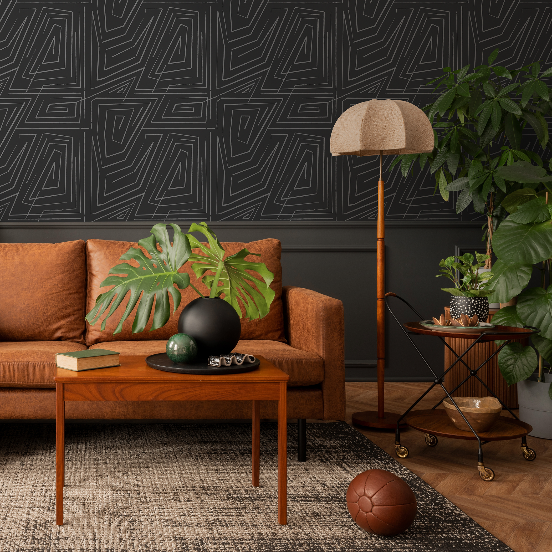 Abstract Wallpaper With A Sketched Labyrinth In Gray And White - C529