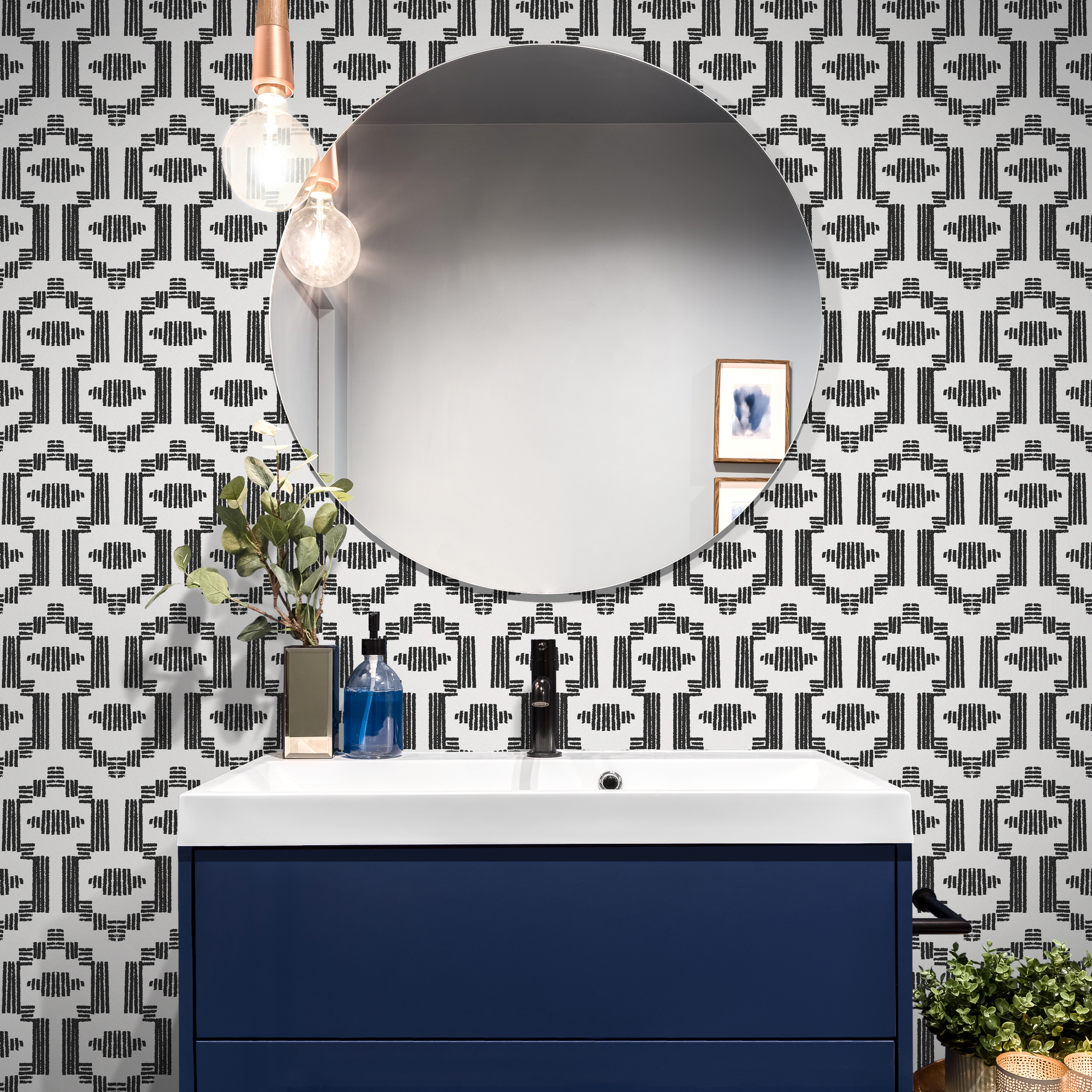 Geometric Wallpaper With A Boho Inspired Motif In Black And Gray - C541