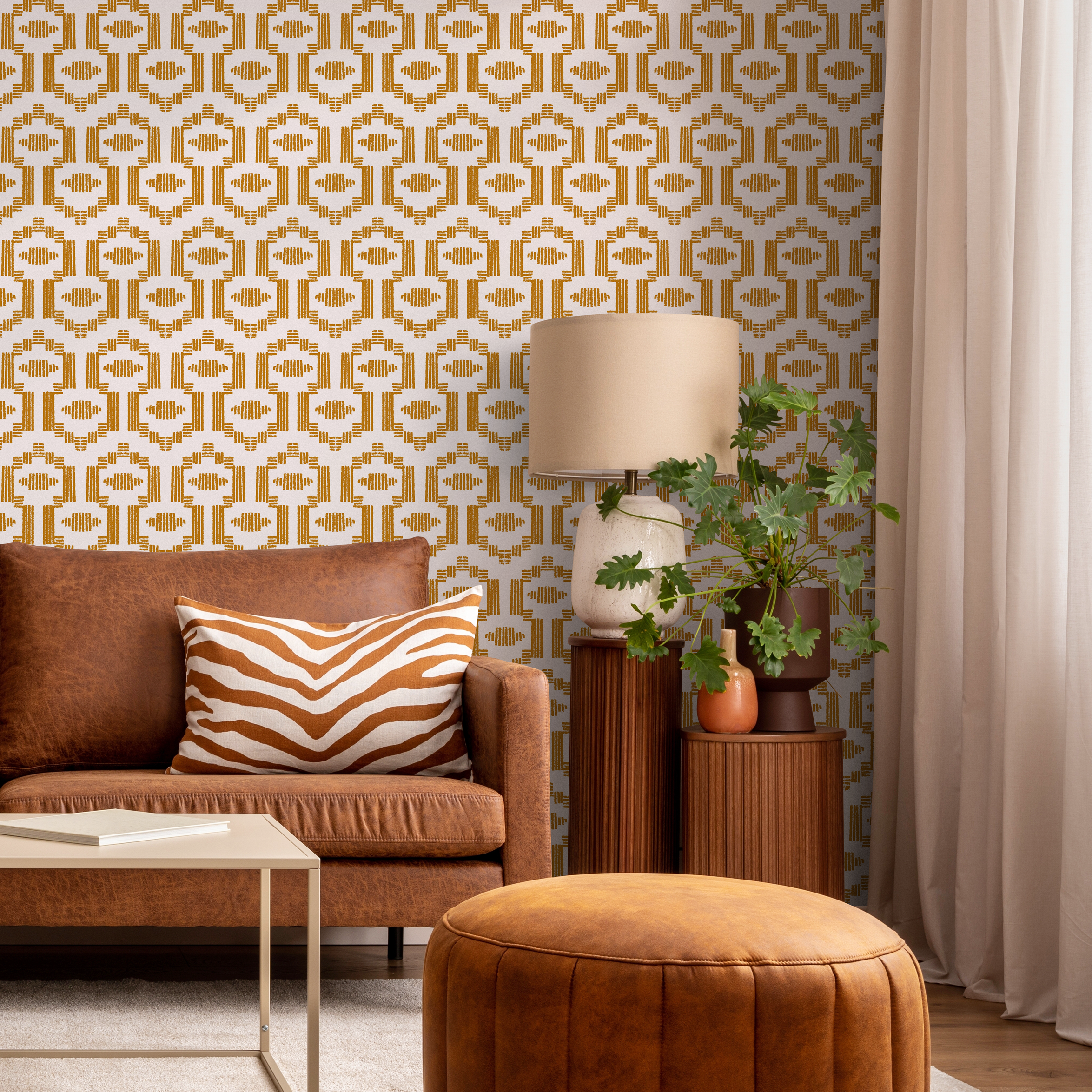 Boho Wallpaper With A Tribal-inspired Pattern In Yellow - C542