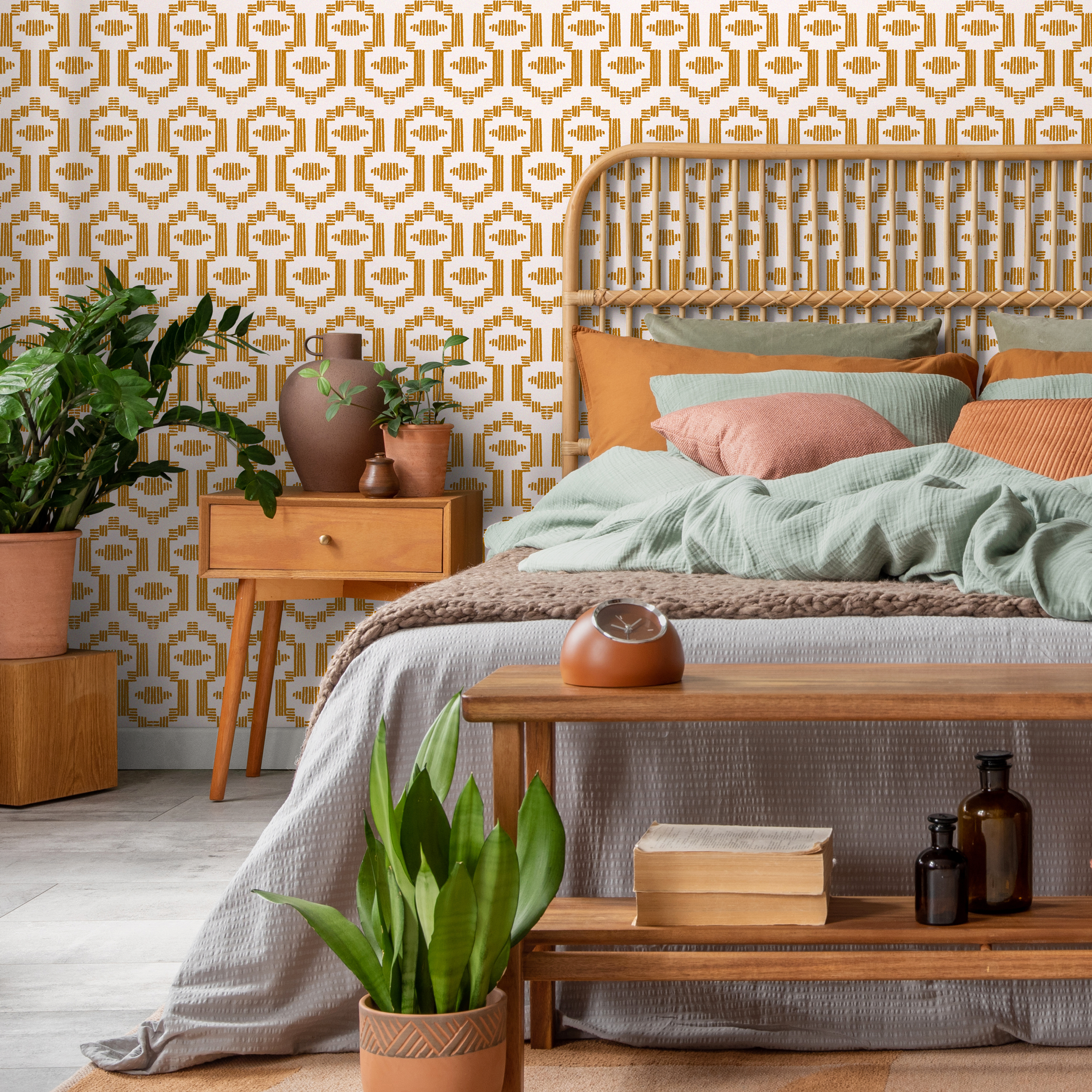 Boho Wallpaper With A Tribal-inspired Pattern In Yellow - C542