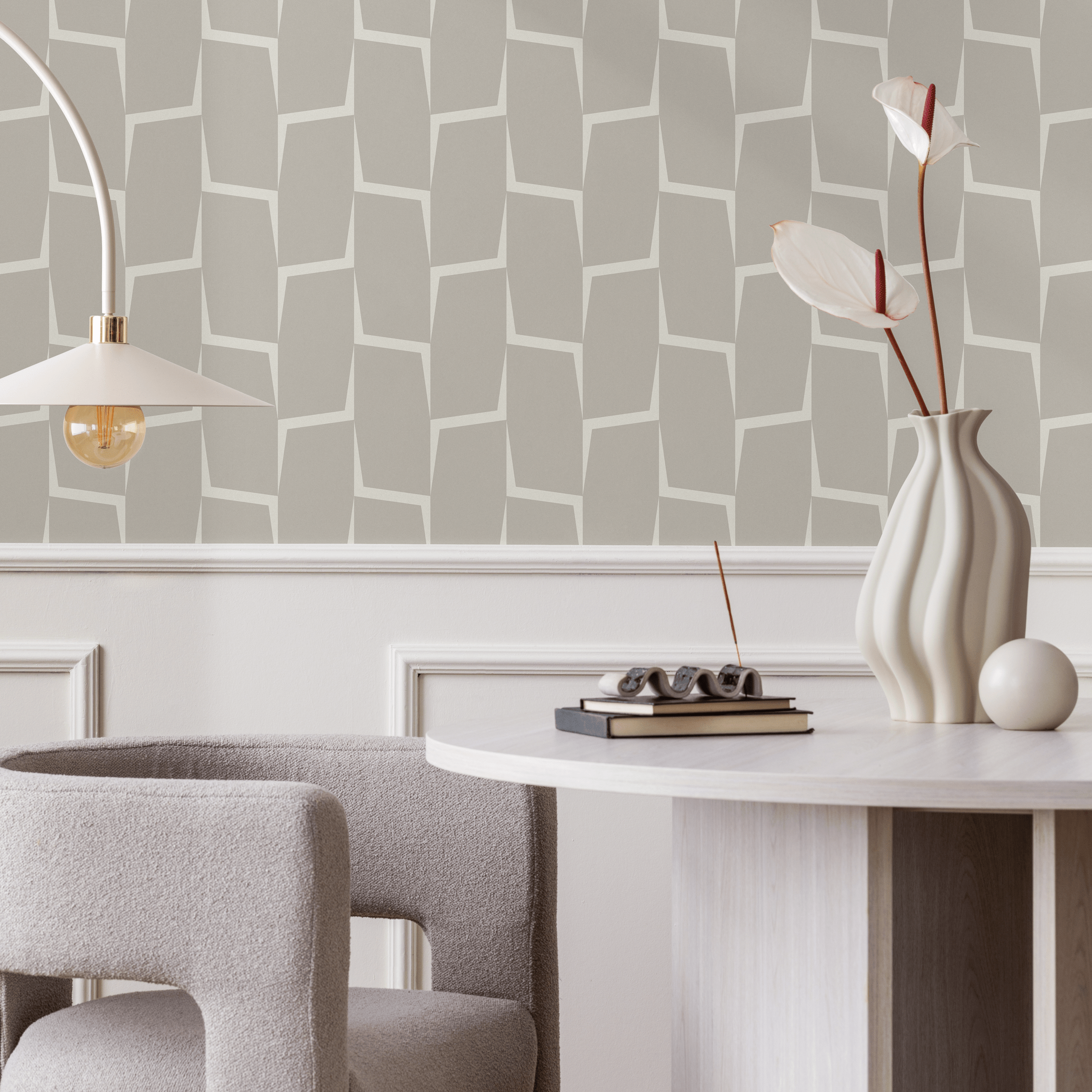 Abstract Wallpaper With An Angular Block Pattern In White And Beige - C560