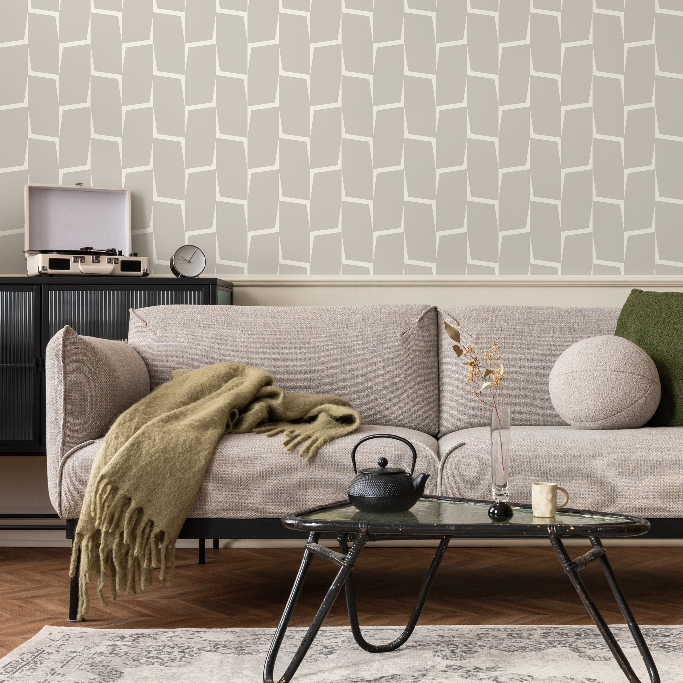 Abstract Wallpaper With An Angular Block Pattern In White And Beige - C560