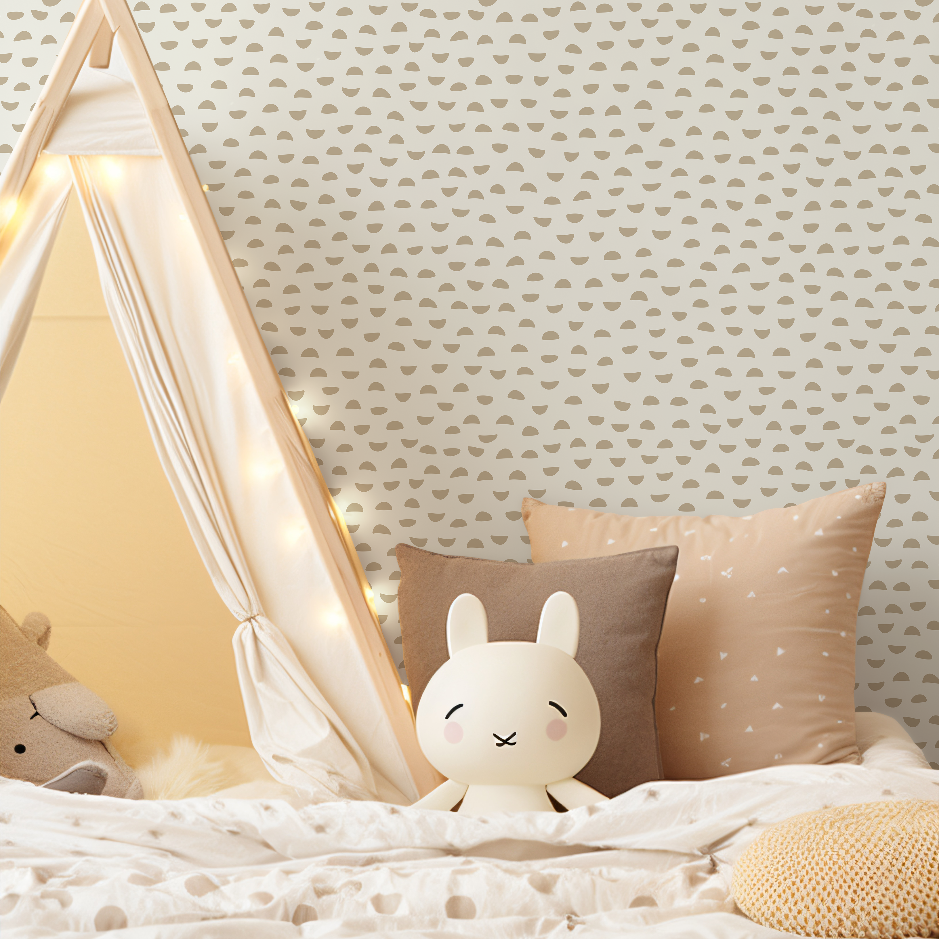 Abstract Wallpaper With A Semi-circle Motif In Beige - C588