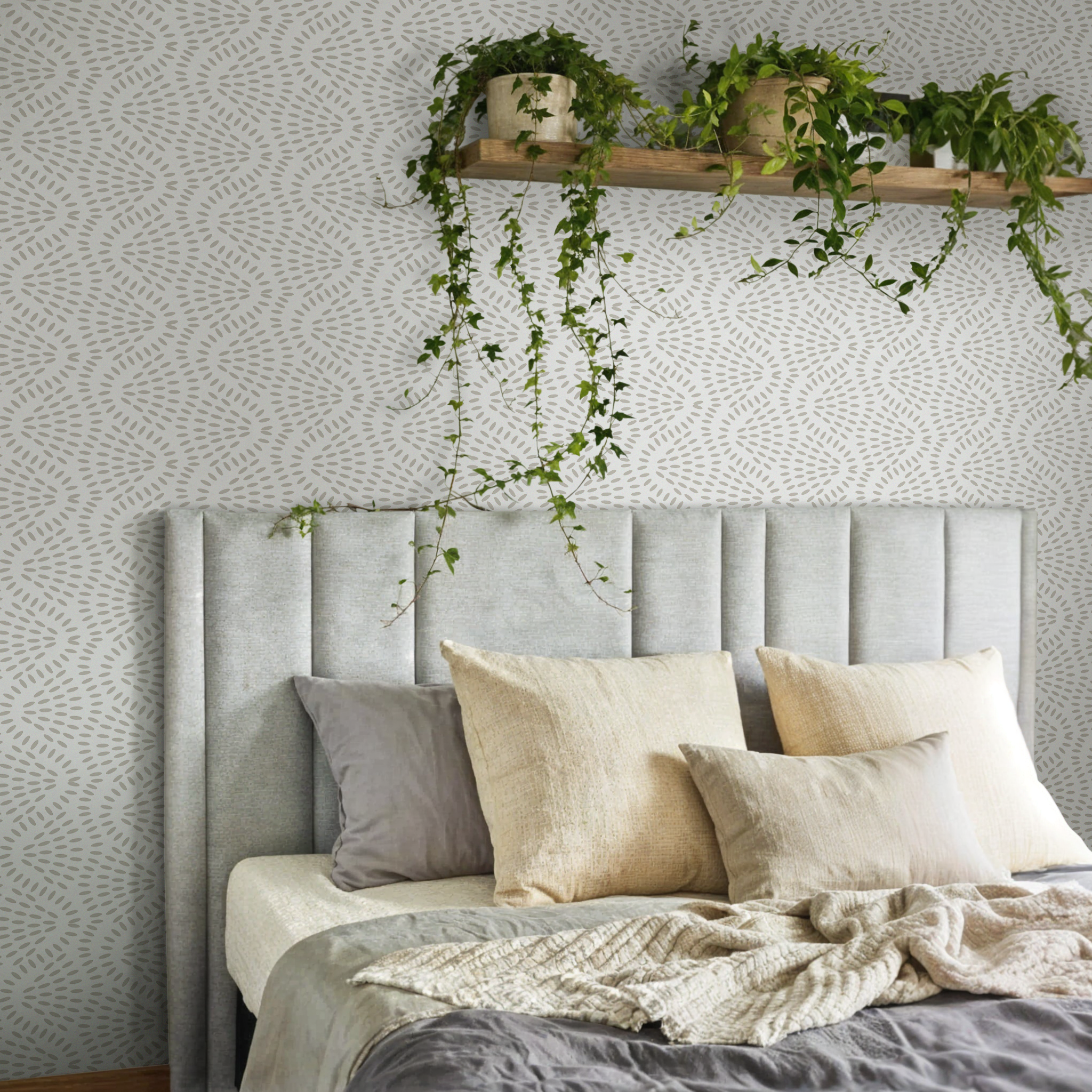 Geometric Wallpaper With A Radiating Dash Motif In Beige And White - C593