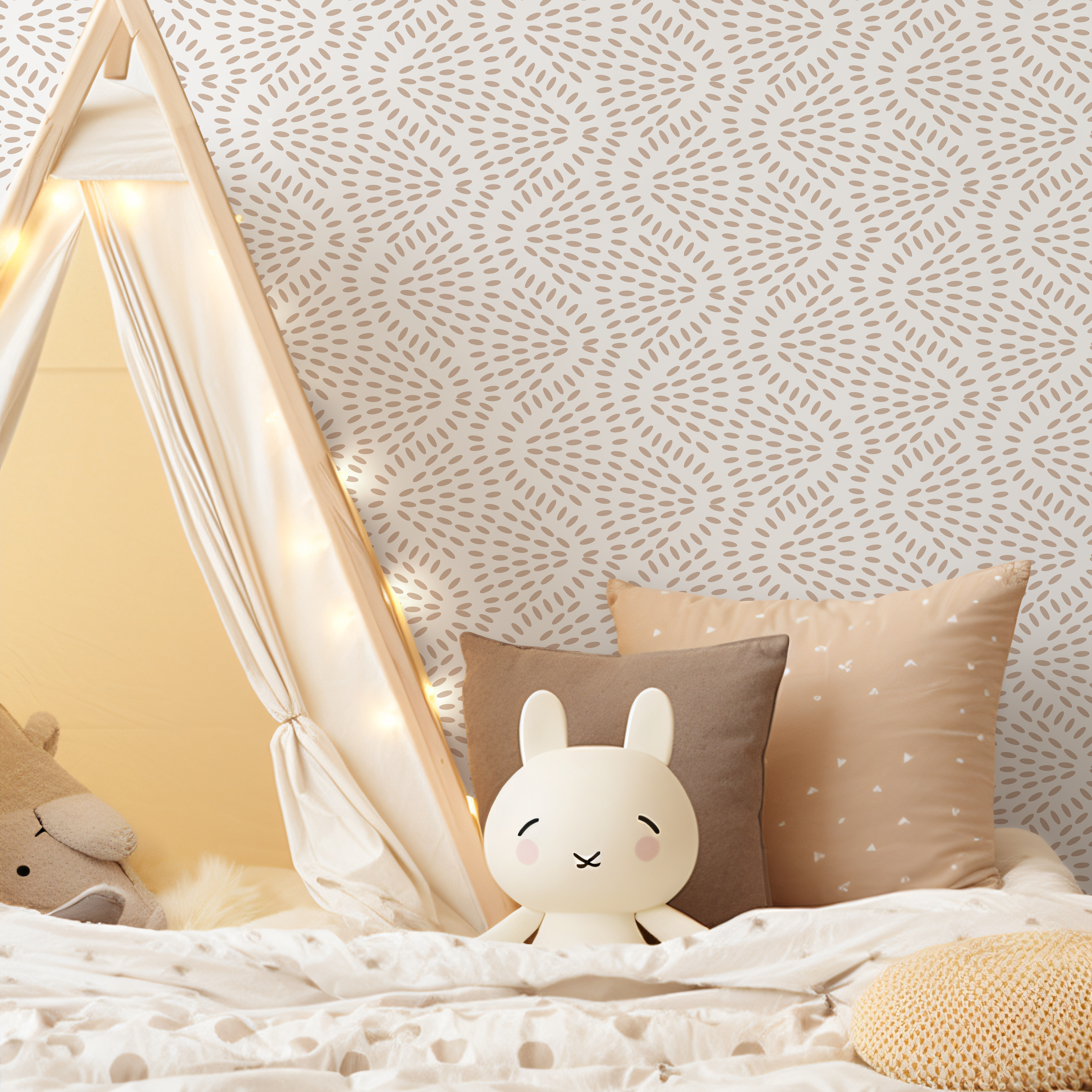 Abstract Wallpaper With A Radiating Dash Pattern In Beige - C594