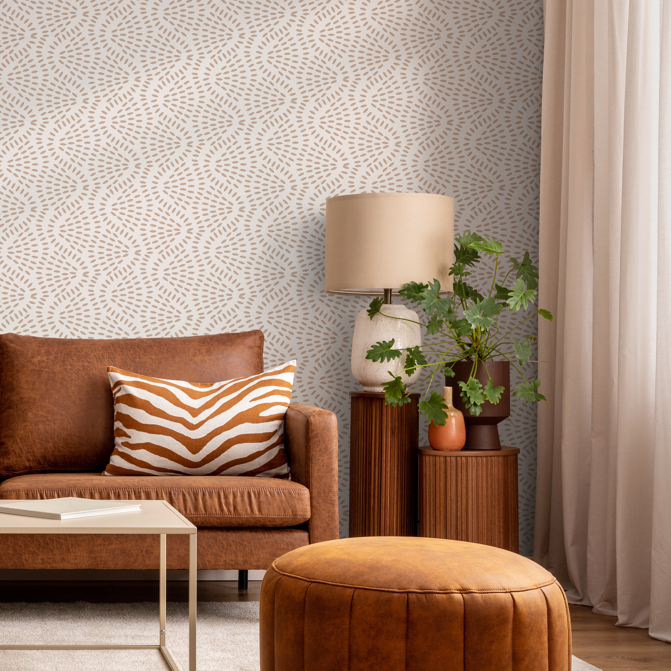 Abstract Wallpaper With A Radiating Dash Pattern In Beige - C594