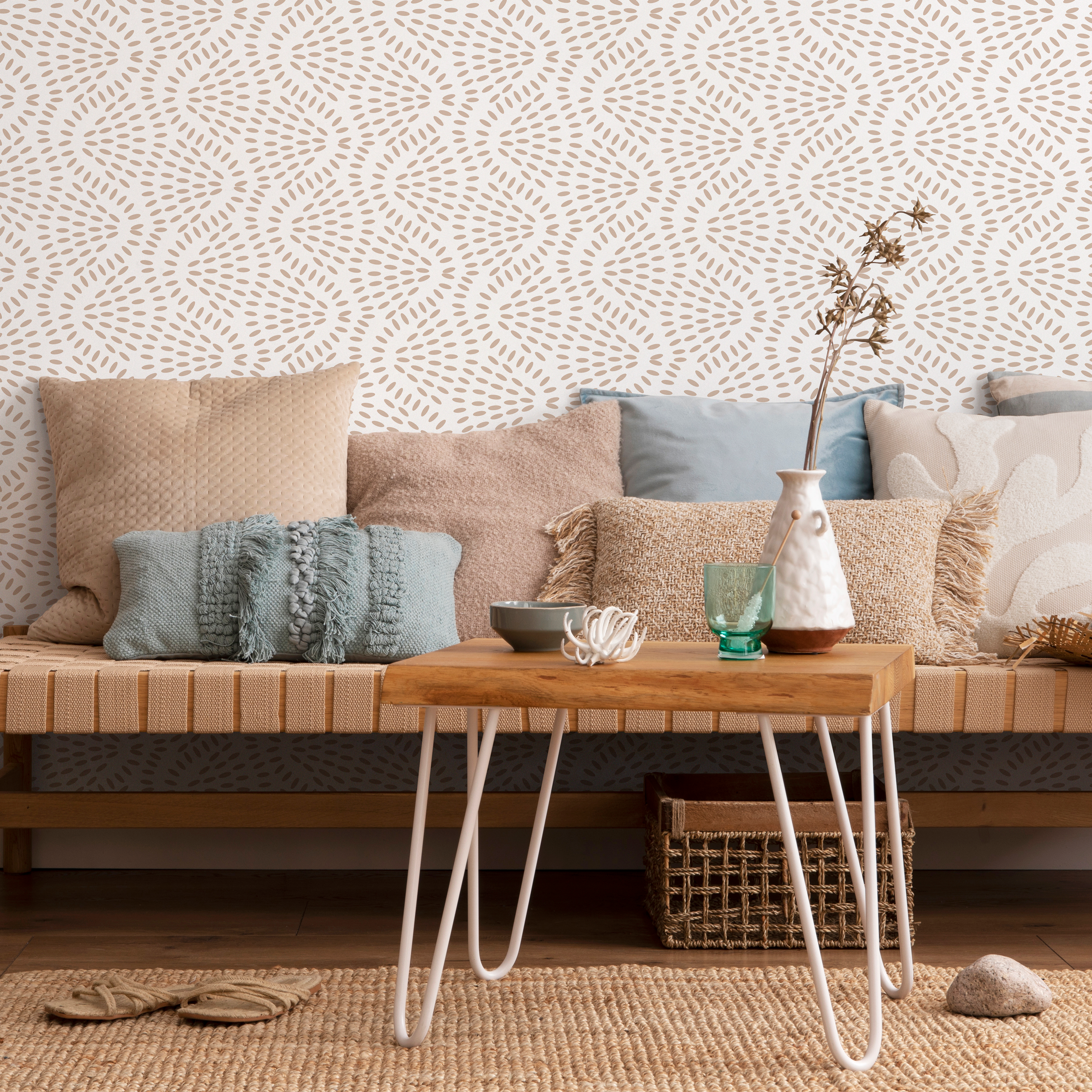 Abstract Wallpaper With A Radiating Dash Pattern In Beige - C594