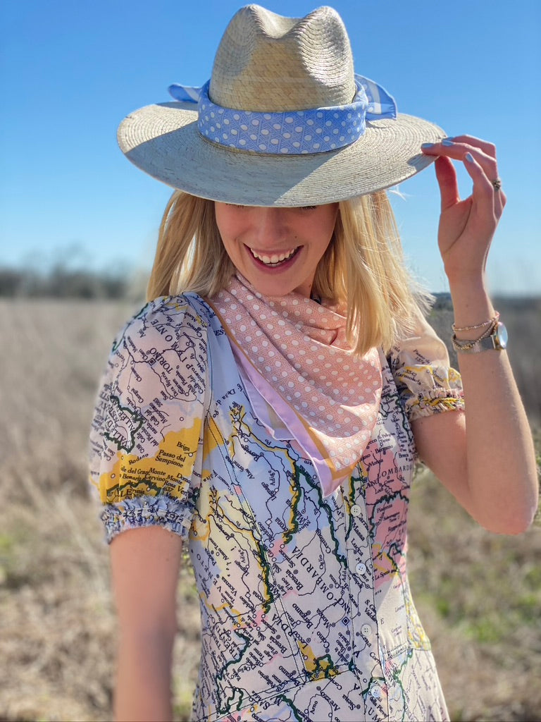 Zinnia Sun Hat - Blue Thistle Block Print Hat Scarf