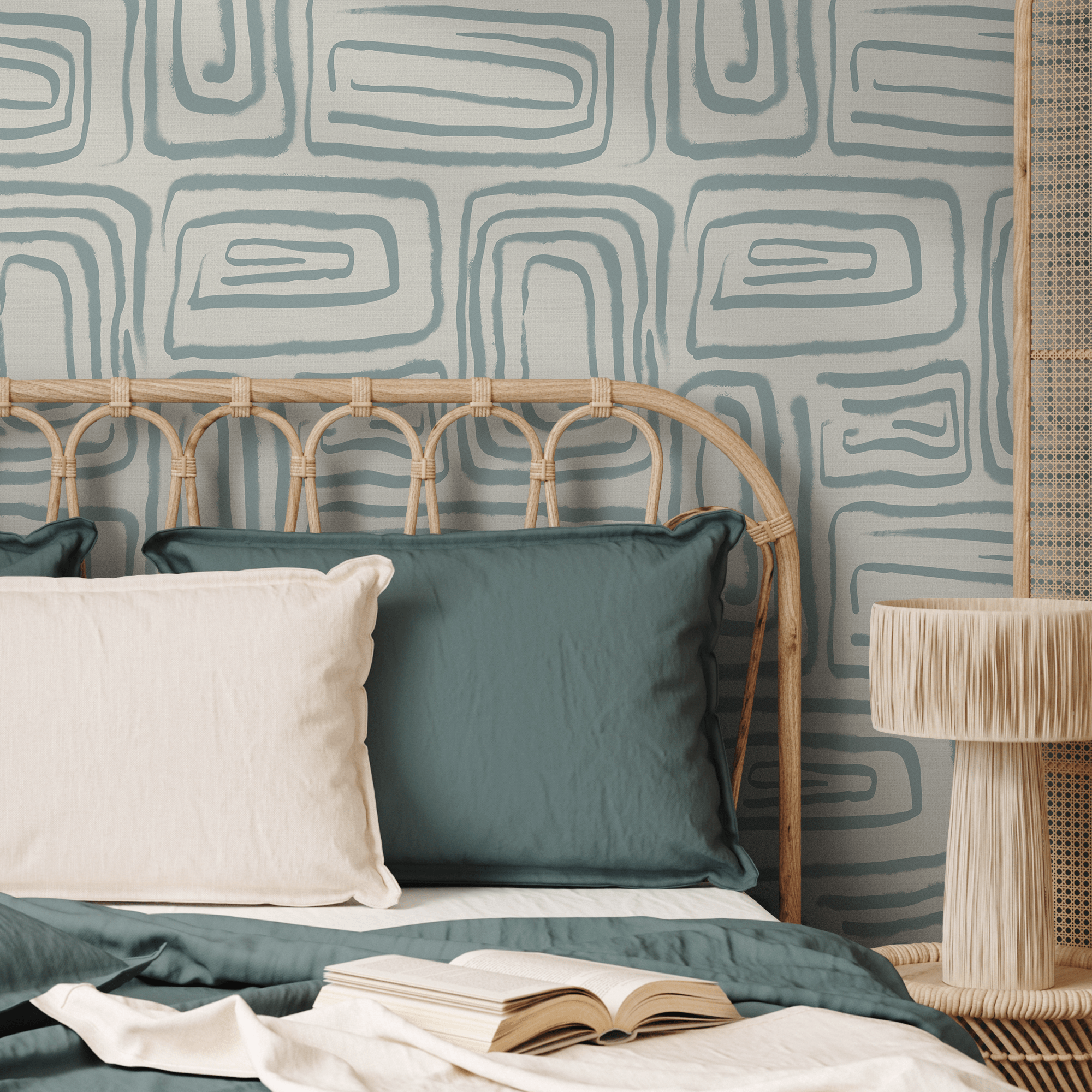 Abstract Wallpaper With A Brushstroke Motif In Light Blue And Grey - C642