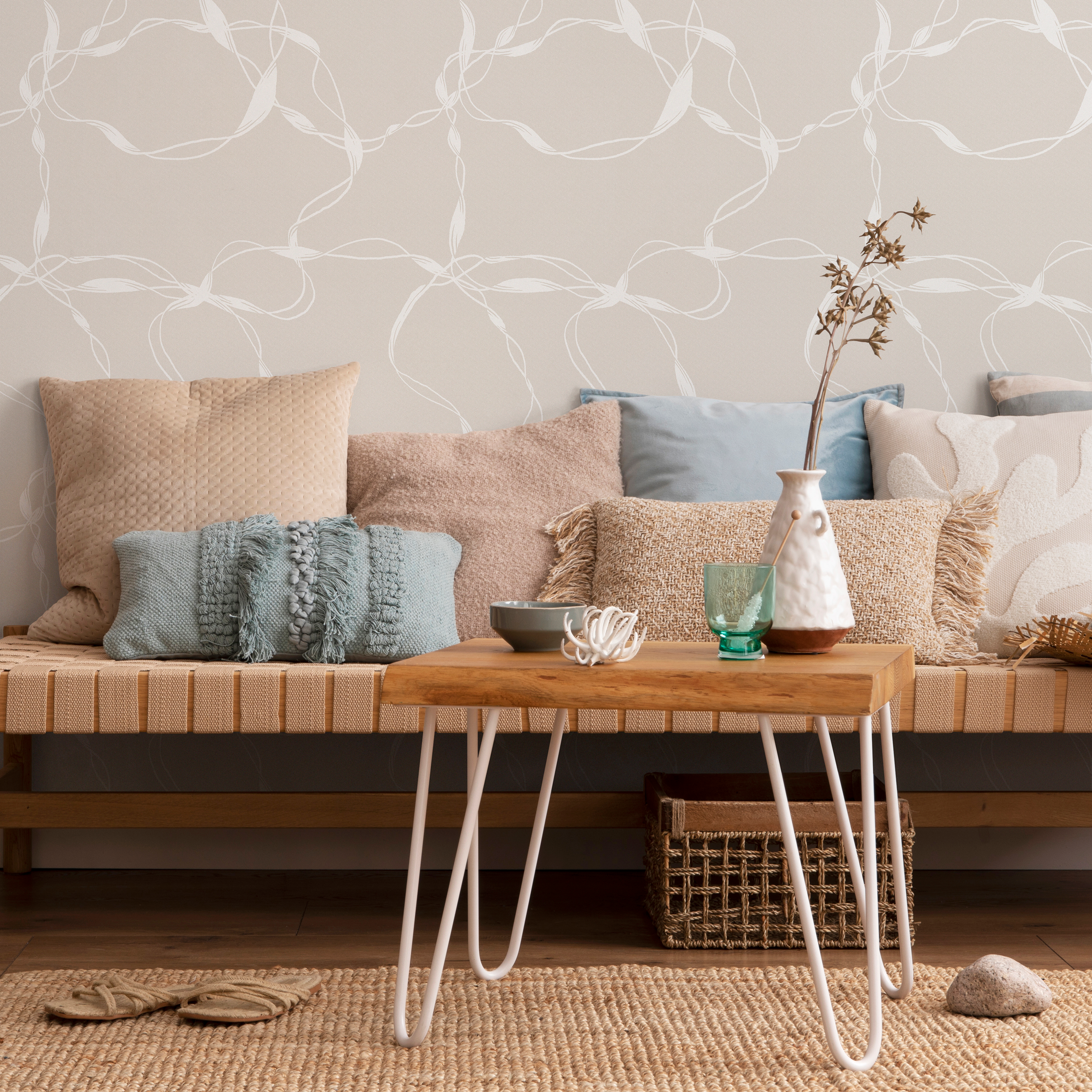 Abstract Wallpaper With An Intertwining Rope Motif In Beige And Cream - C650