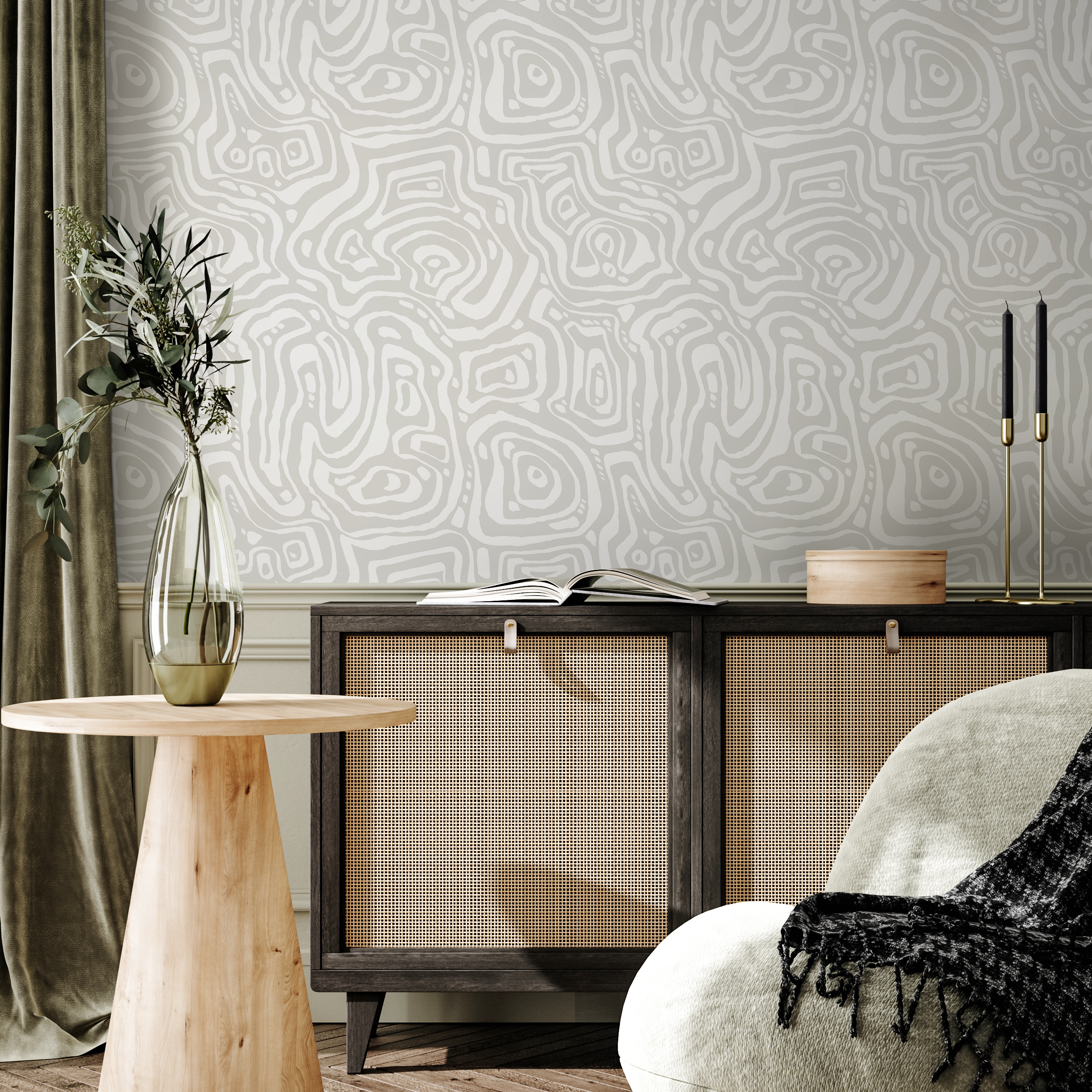 Abstract Wallpaper With Organic Contour Lines In Gray And White - C655