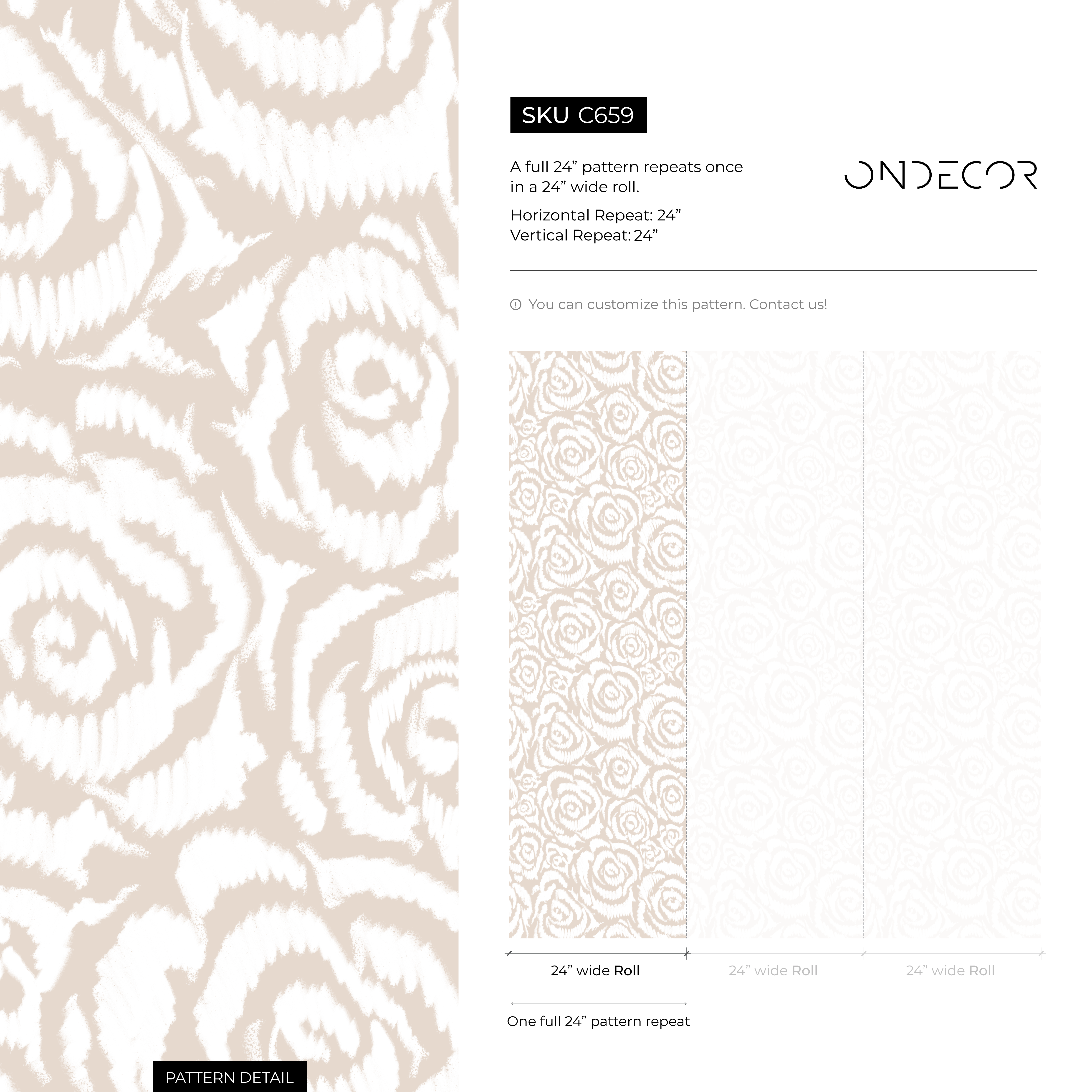 Floral Wallpaper With A Stylized Rose Motif In Beige And Cream - C659