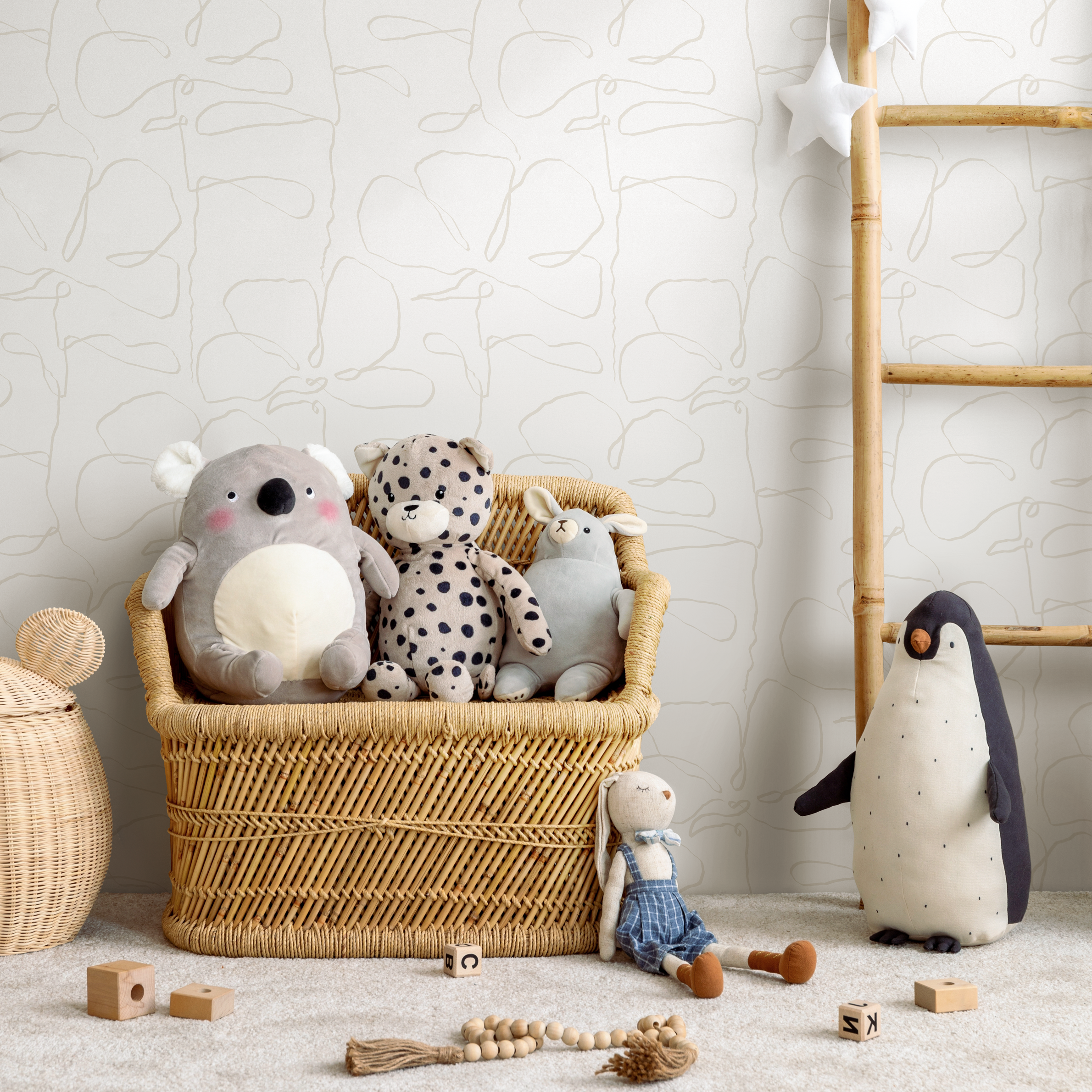 Floral Wallpaper Featuring Abstract Floral Outlines In Beige - C675