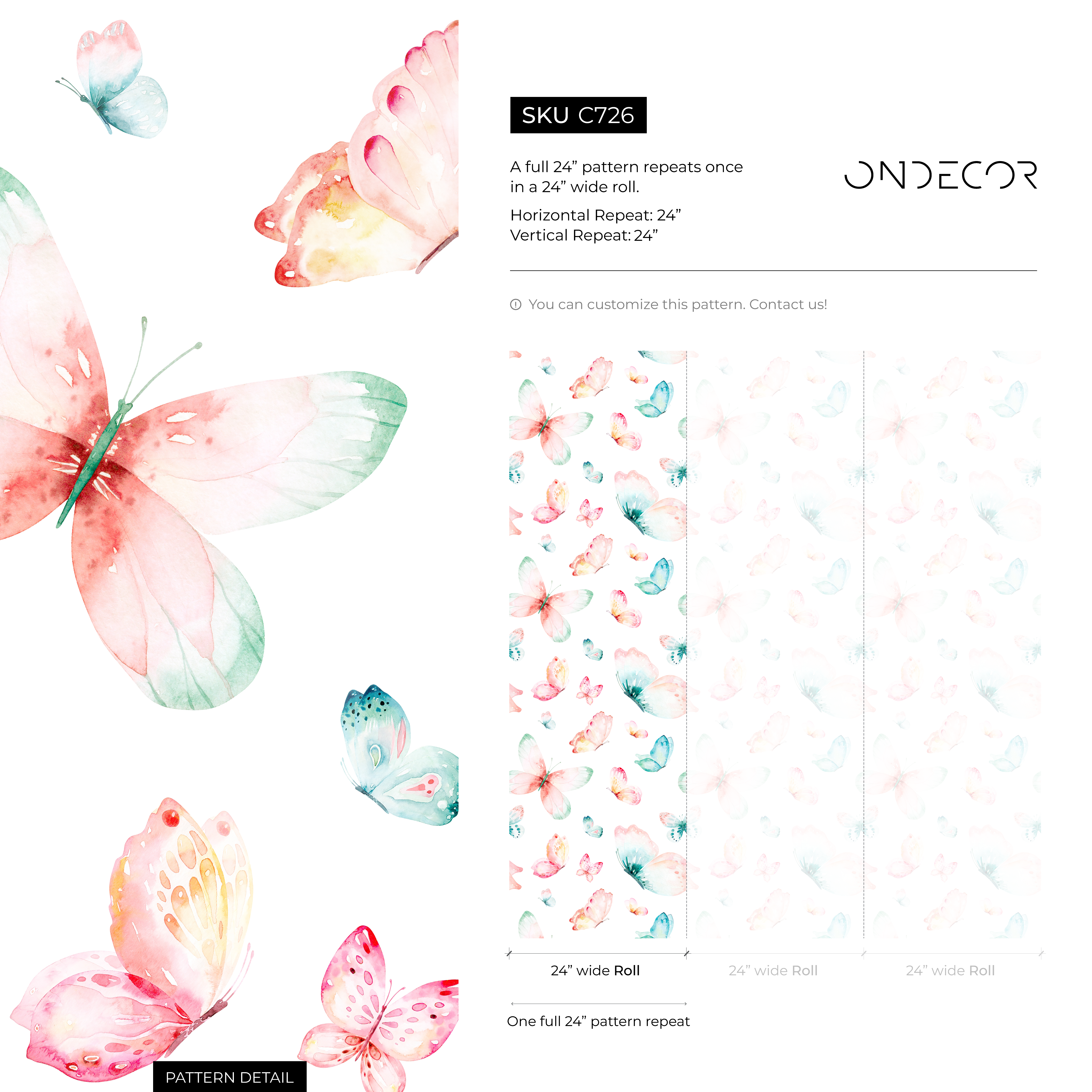 Butterfly Wallpaper With A Watercolor Motif In Pink, Teal, And Yellow - C726