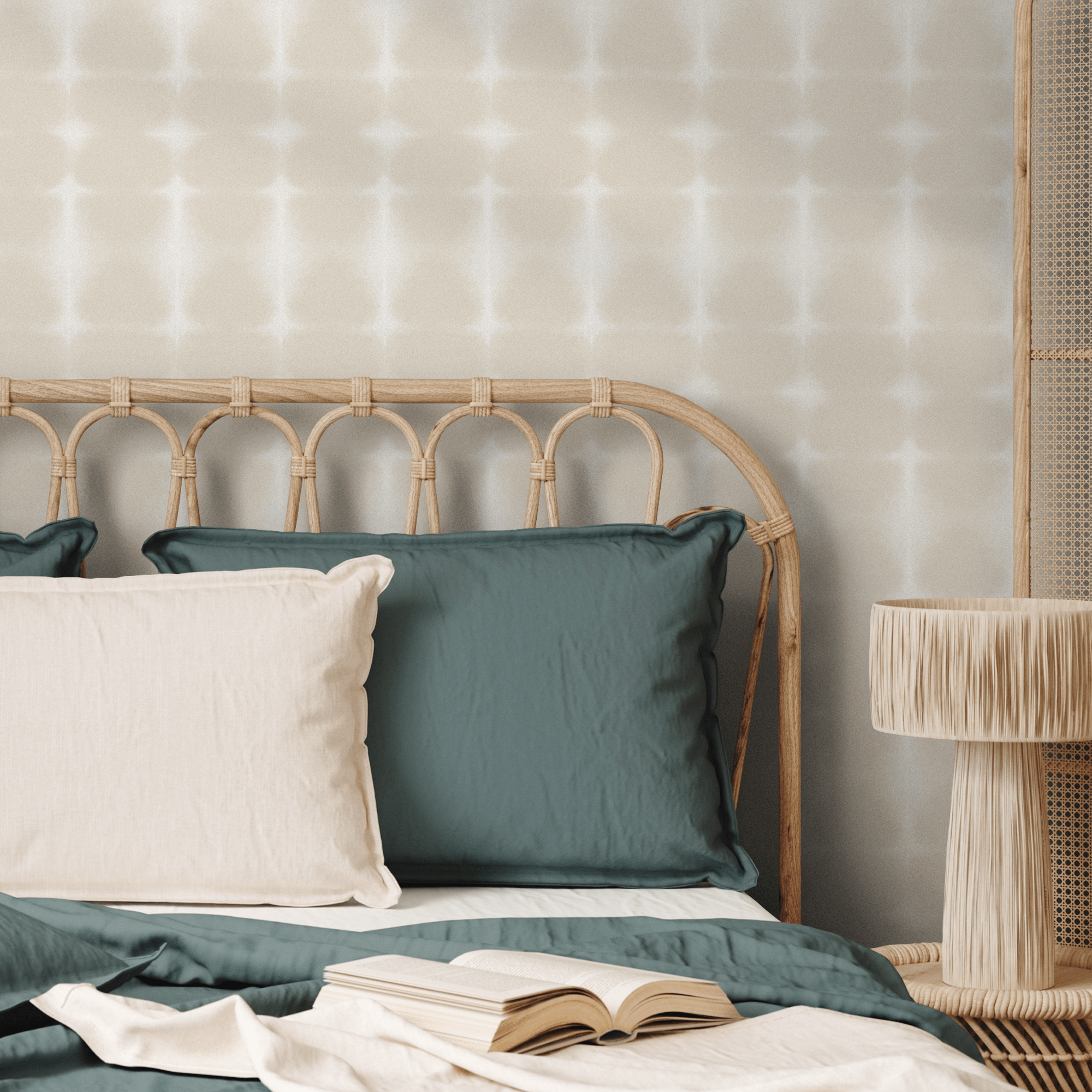 Tie Dye Wallpaper With A Soft Geometric Pattern In Beige And Off-white - C739