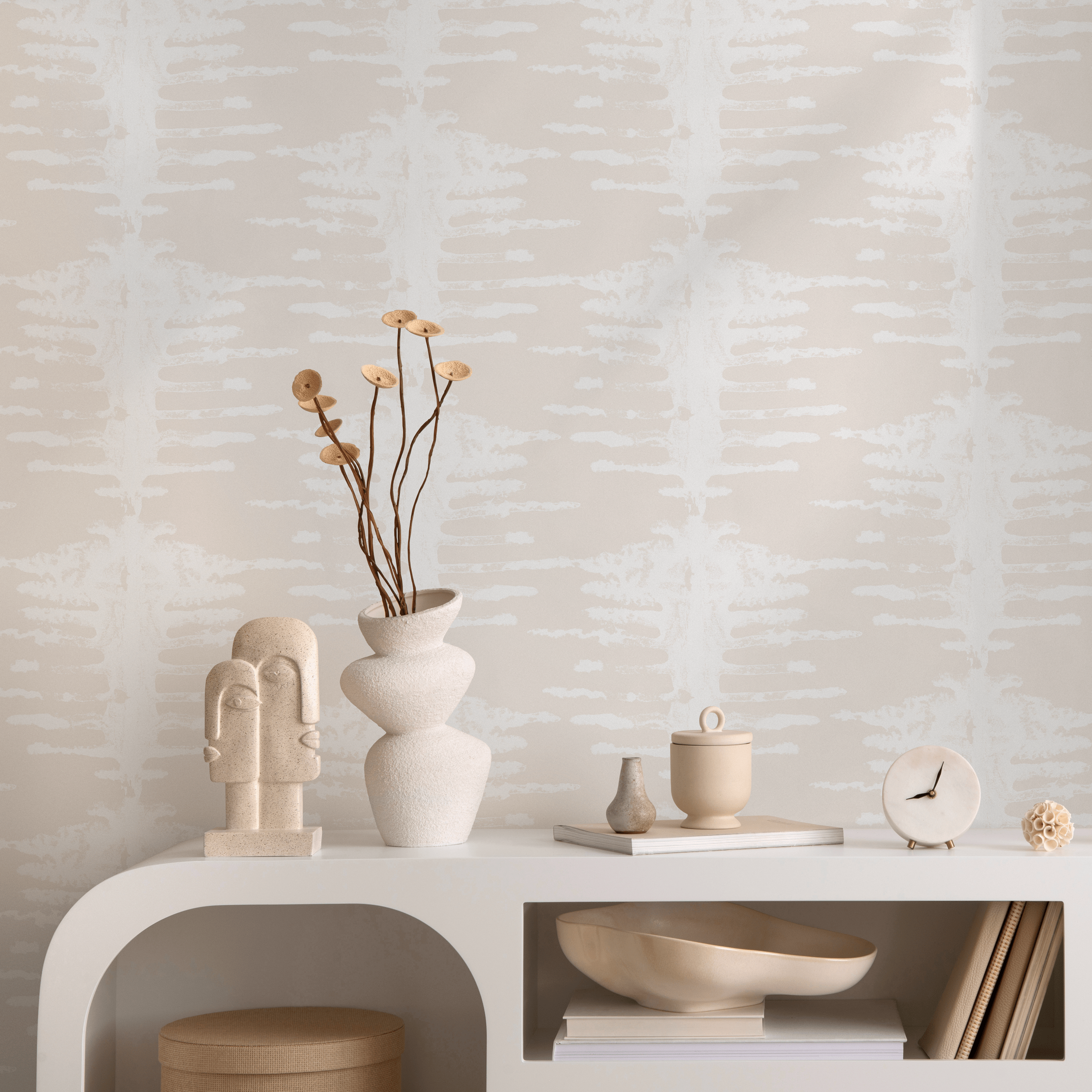 Abstract Wallpaper With Distressed Brushstrokes In Cream And Beige - C740