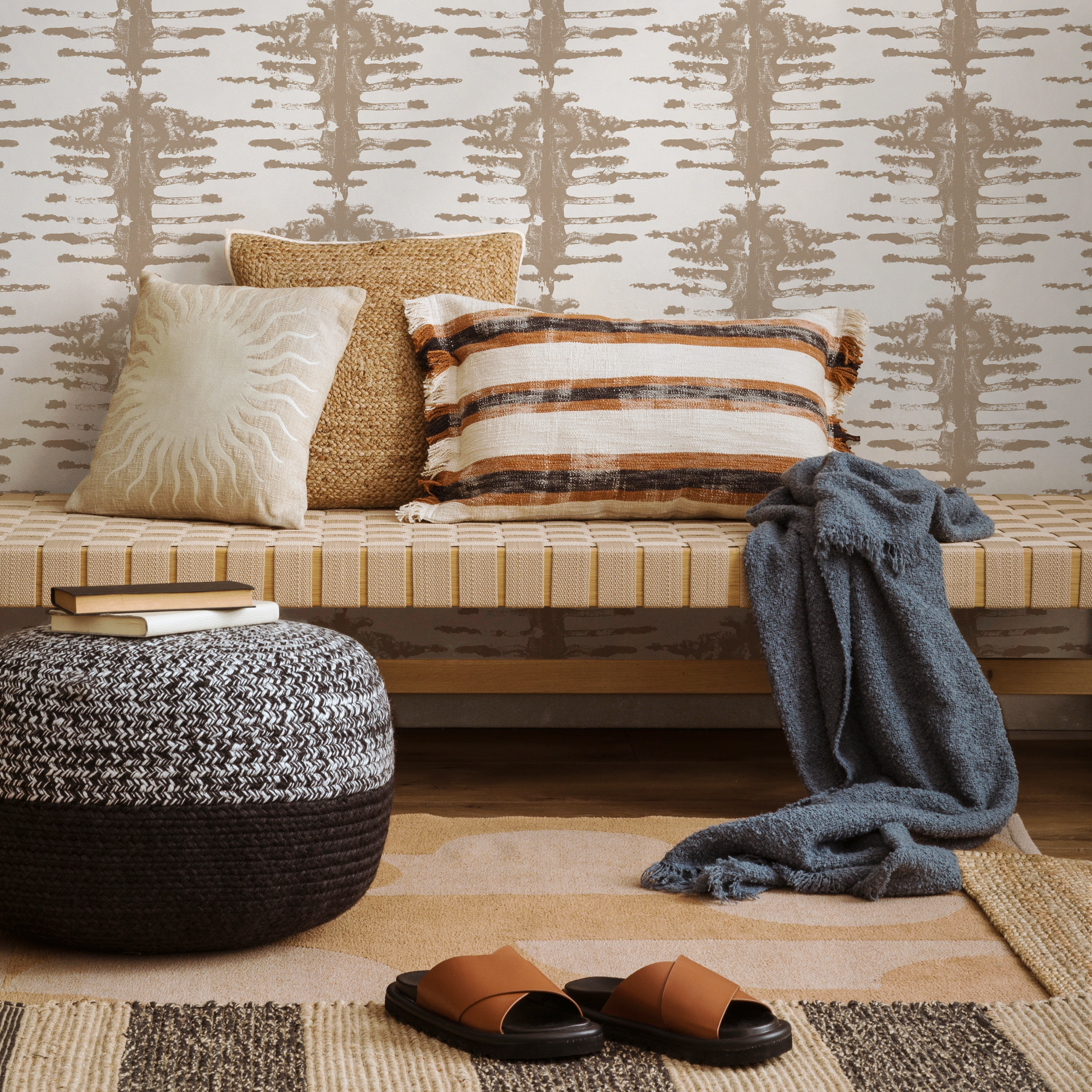 Abstract Wallpaper With A Stamped Tribal Motif In Beige - C741