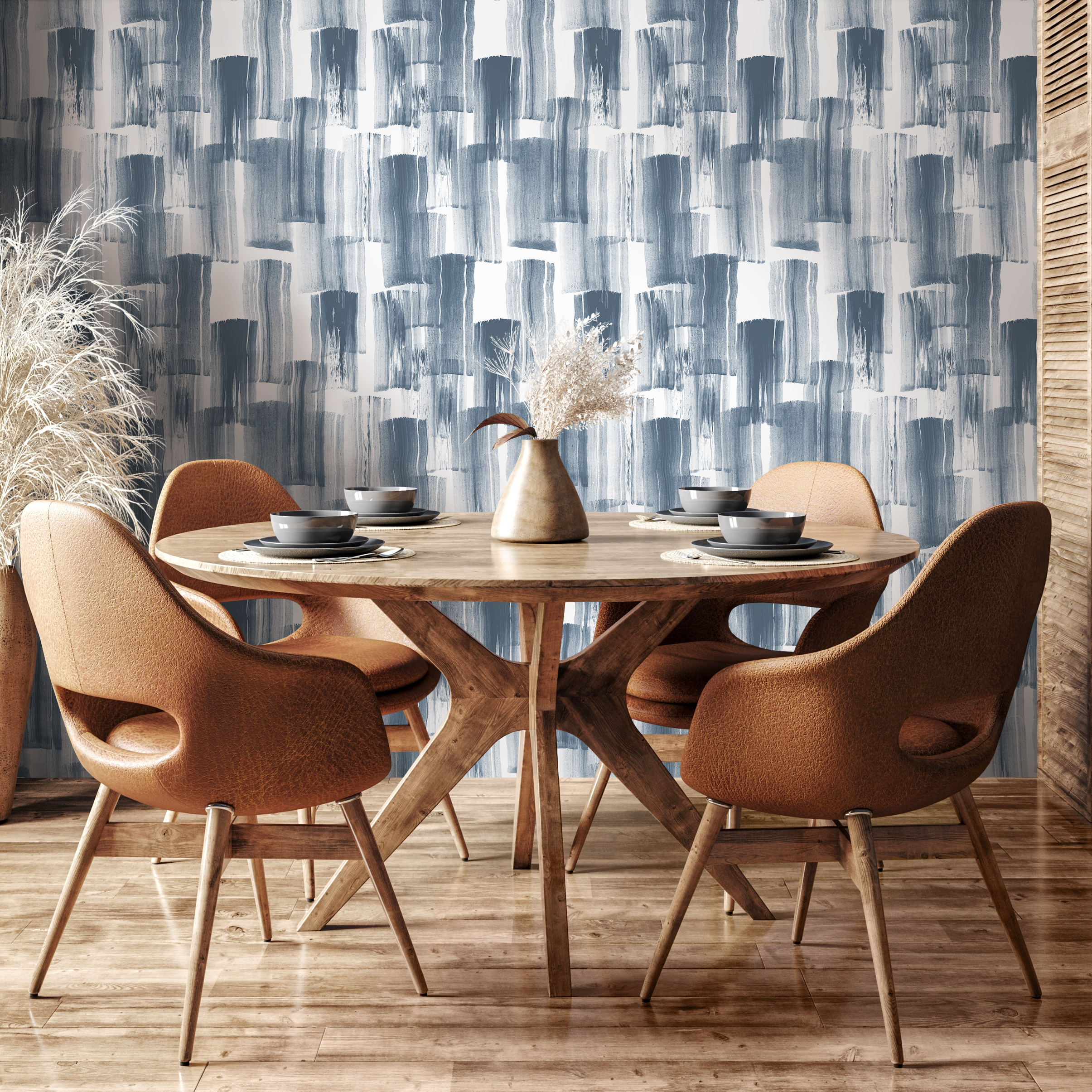 Brushstroke Wallpaper With A Layered Painterly Motif In Navy Blue - C768