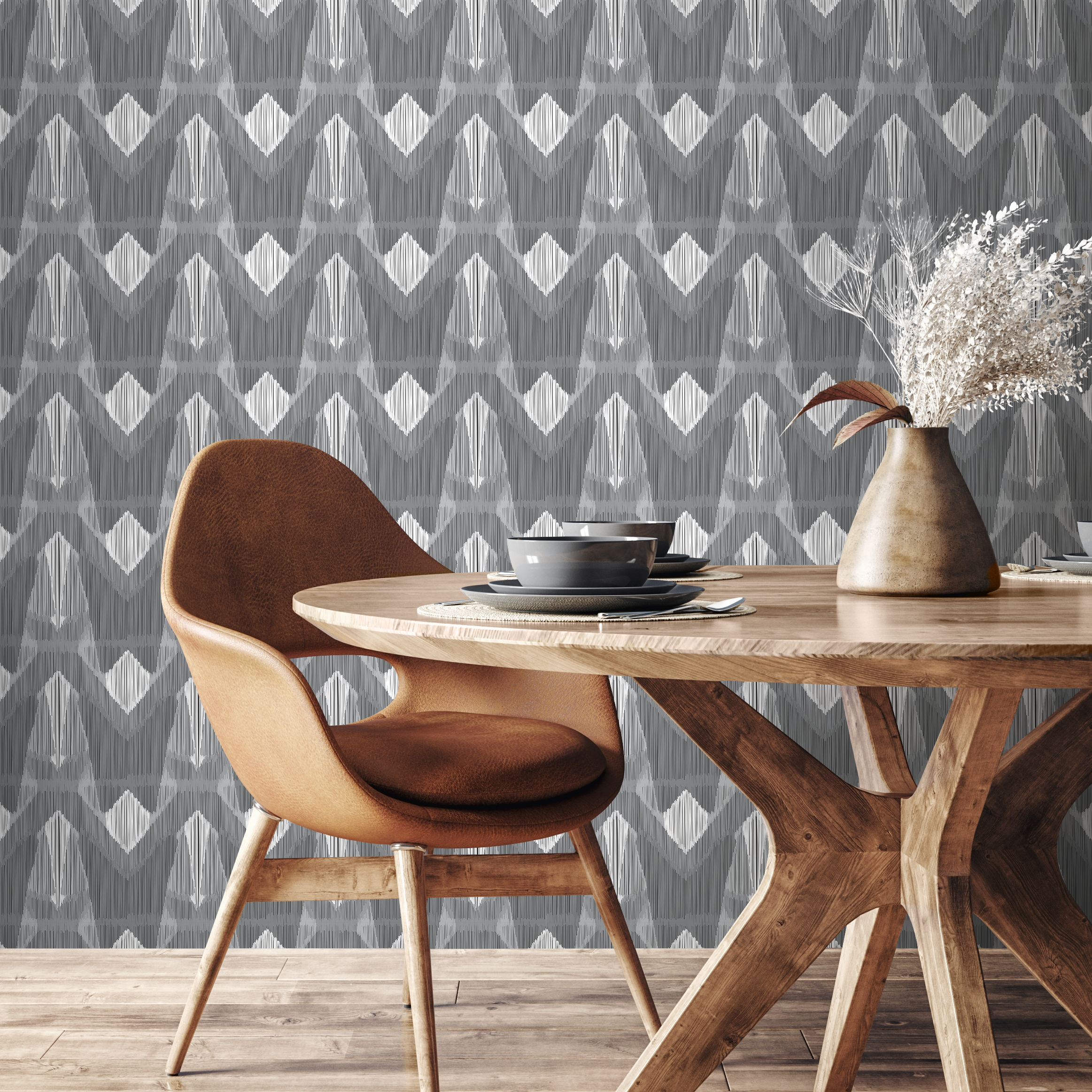 Abstract Wallpaper With A Sketched Geometric Motif In Gray And White - C816