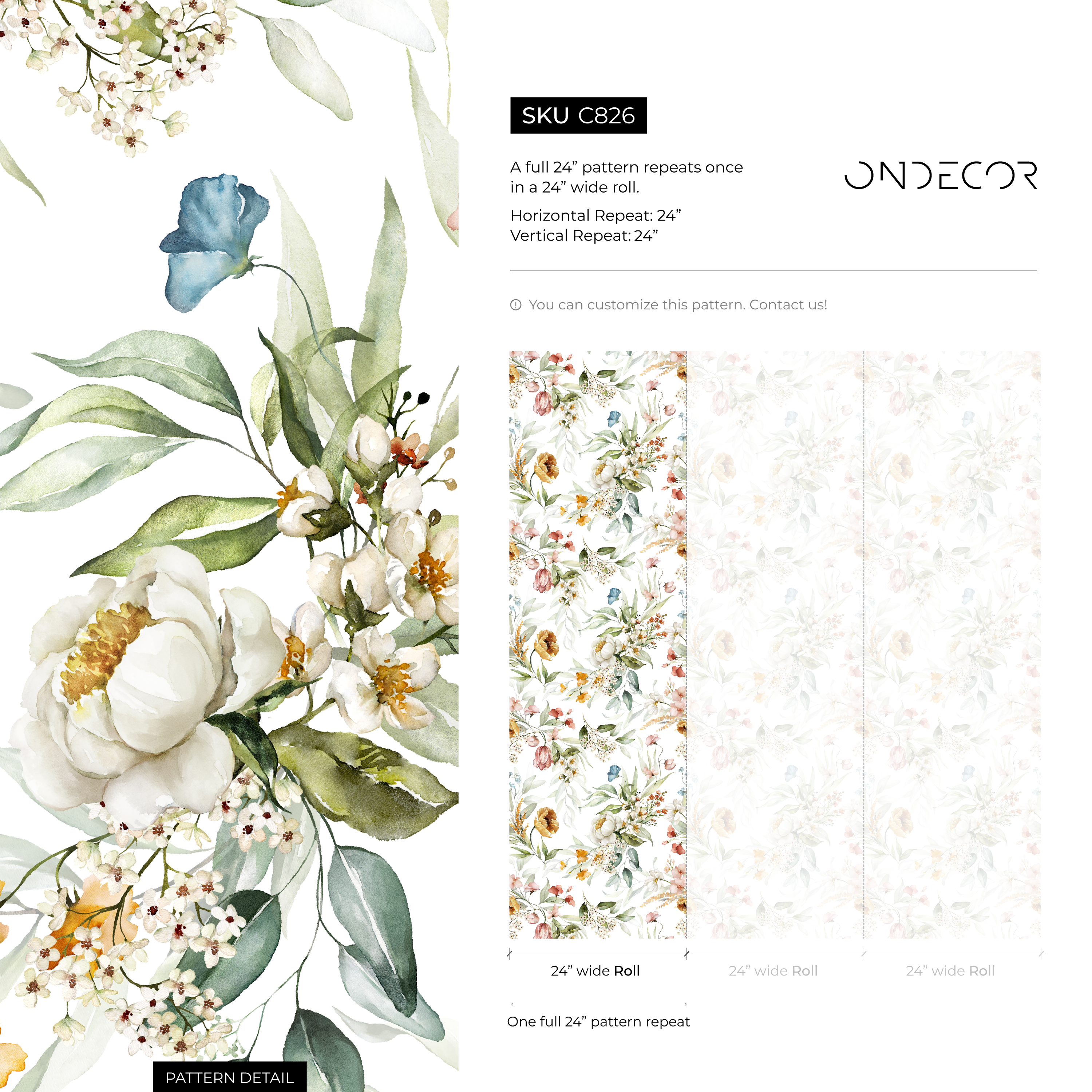 Wildflower Wallpaper With A Watercolor Garden Motif In Pink, Yellow, And Blue - C826