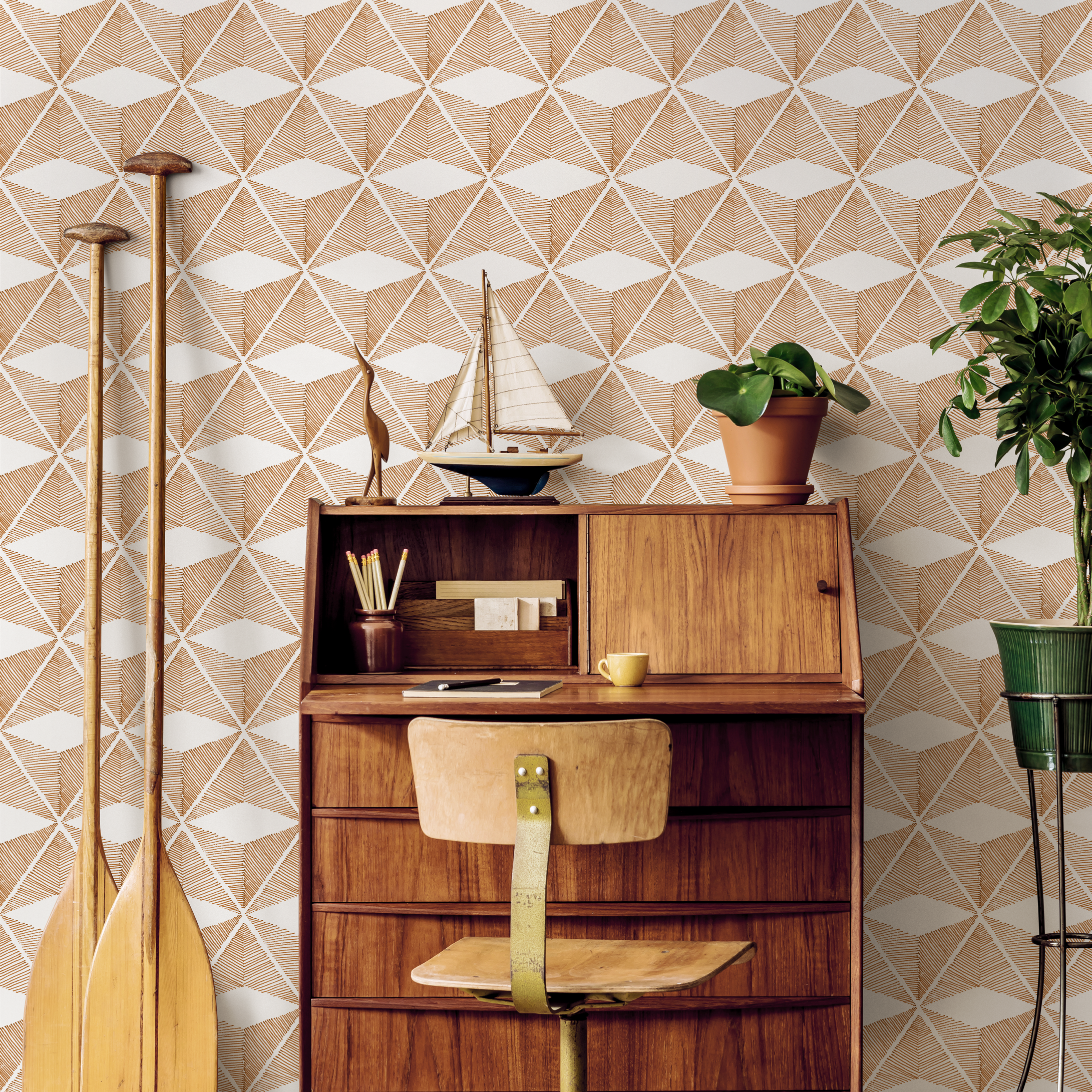 Geometric Wallpaper With A Hand-drawn Block Motif In Brown - C840