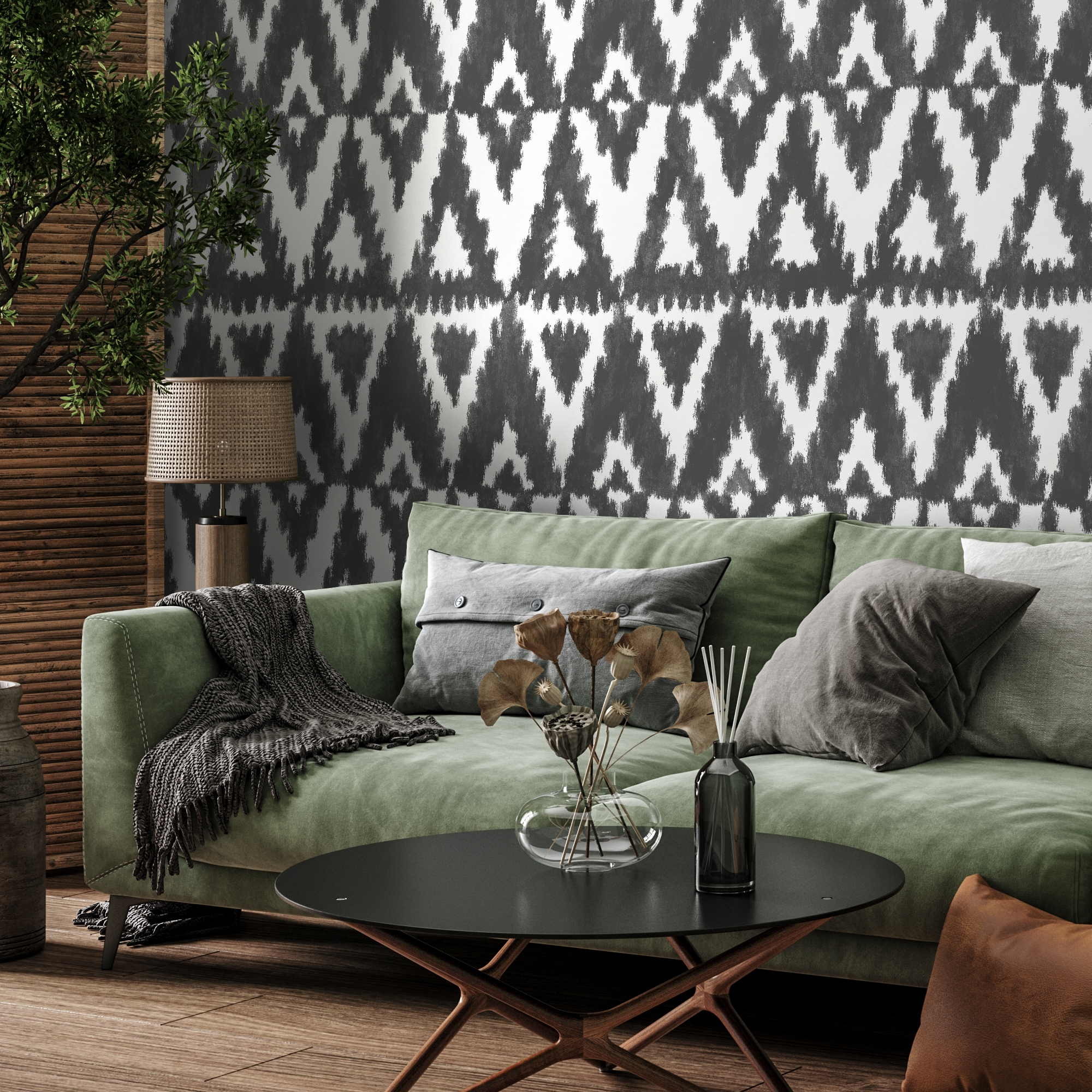 Tribal Wallpaper With A Bold Ikat-inspired Motif In Black And White - C851