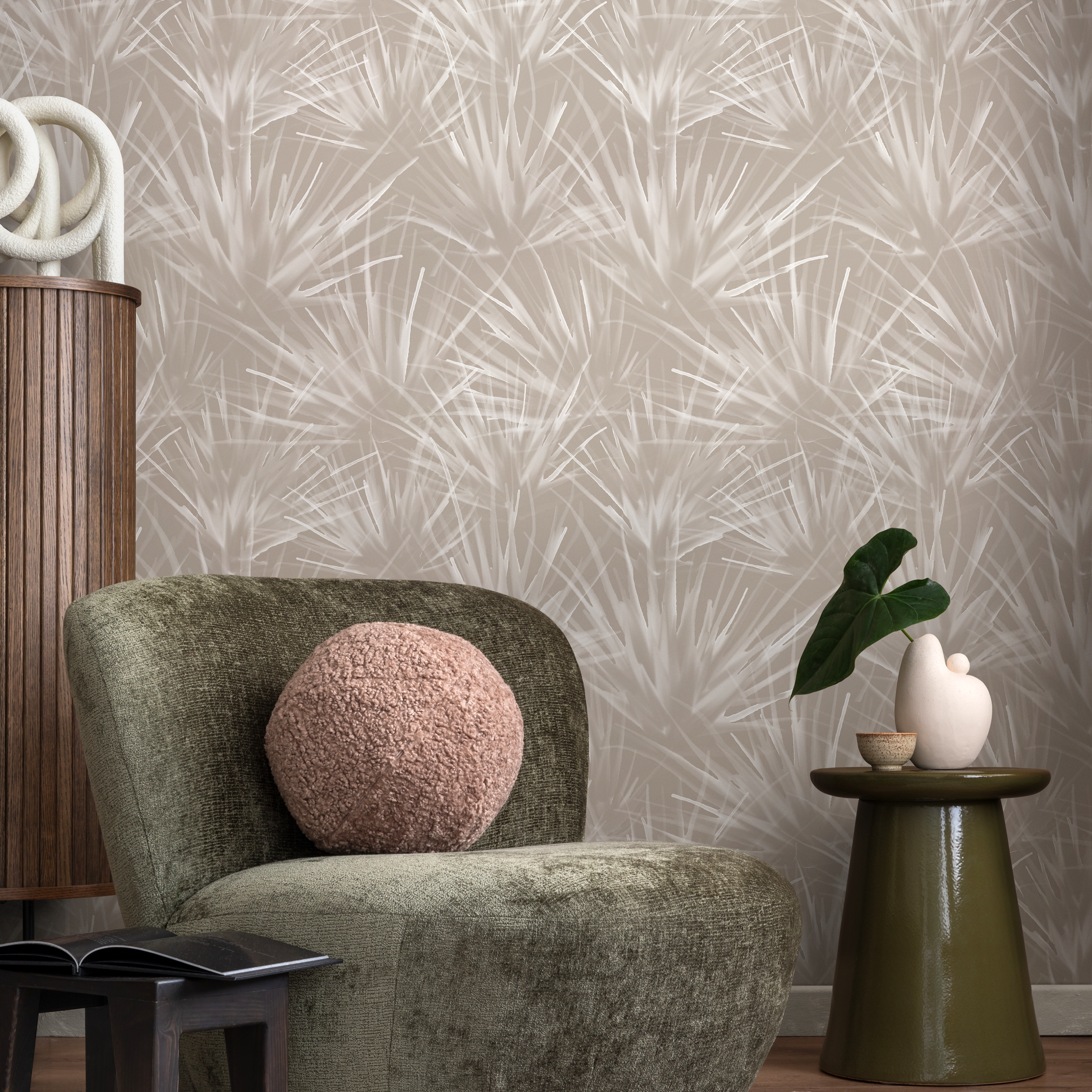 Boho Wallpaper With A Wispy Dandelion Motif In Beige And Off-white - C860