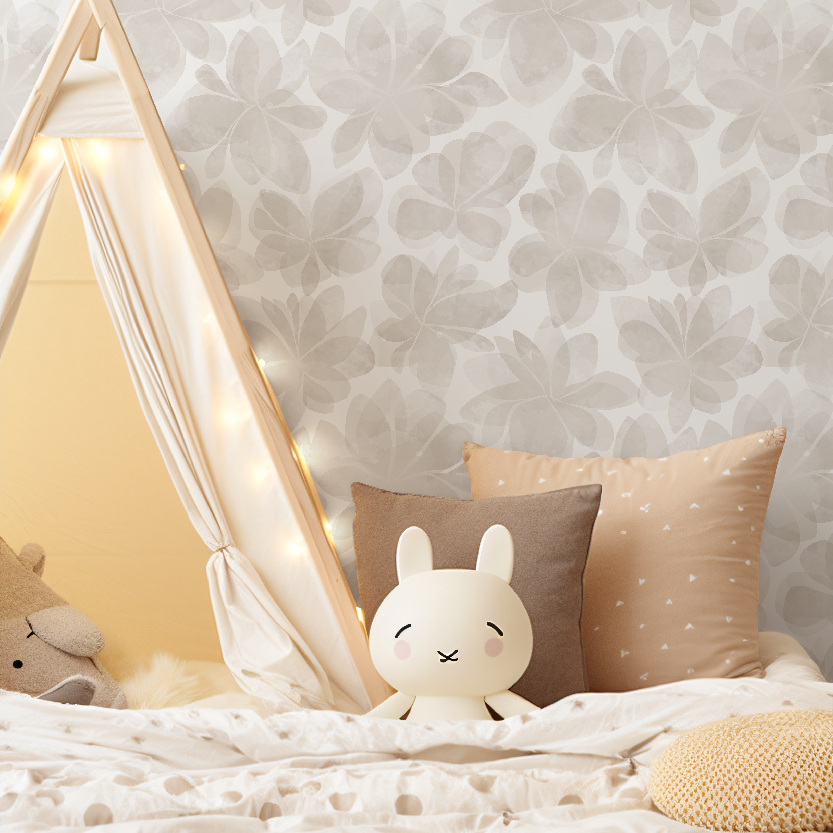 Floral Wallpaper With A Watercolor Flower Motif In Beige And Cream - C862