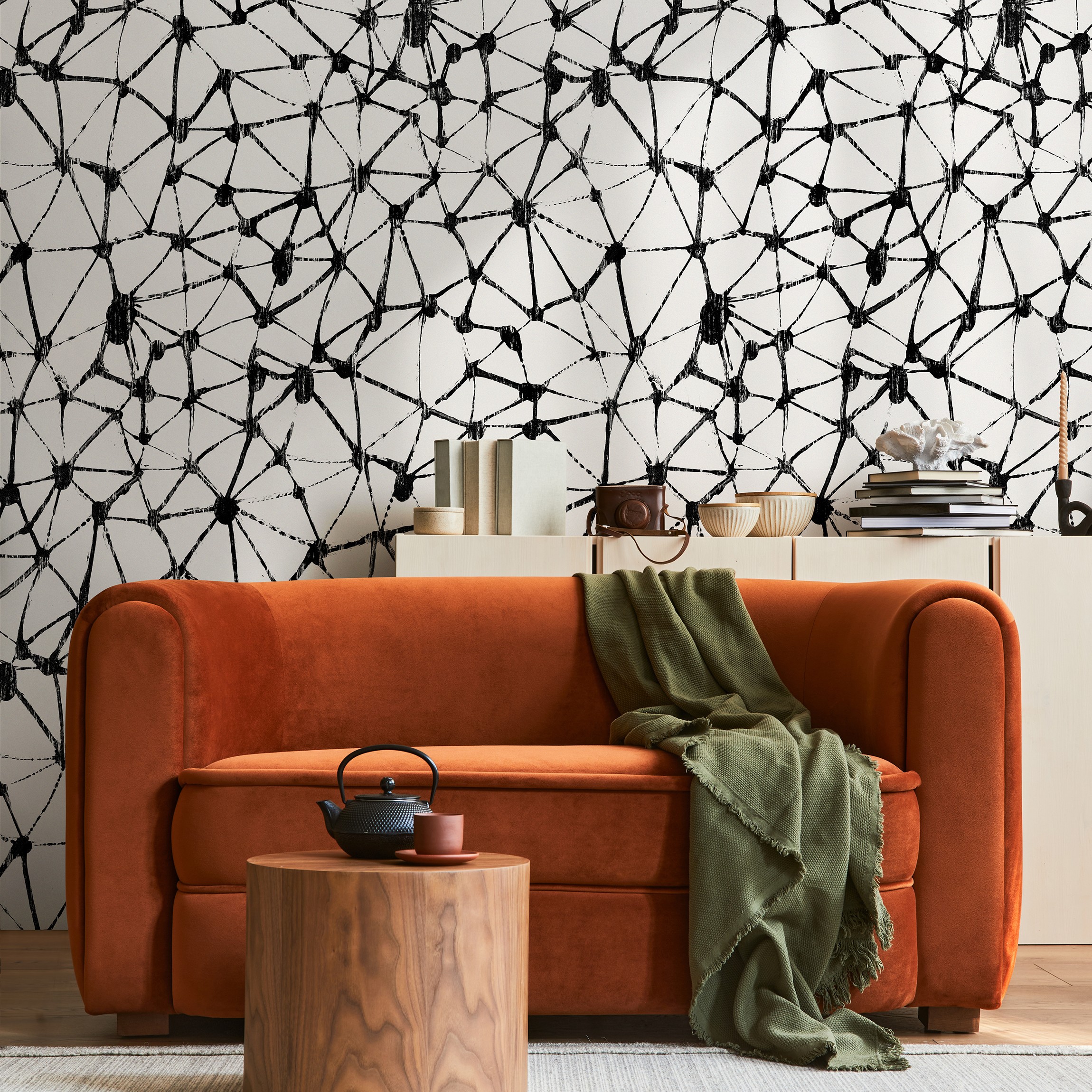 Abstract Wallpaper With A Hand-drawn Network Motif In Black And White - C879