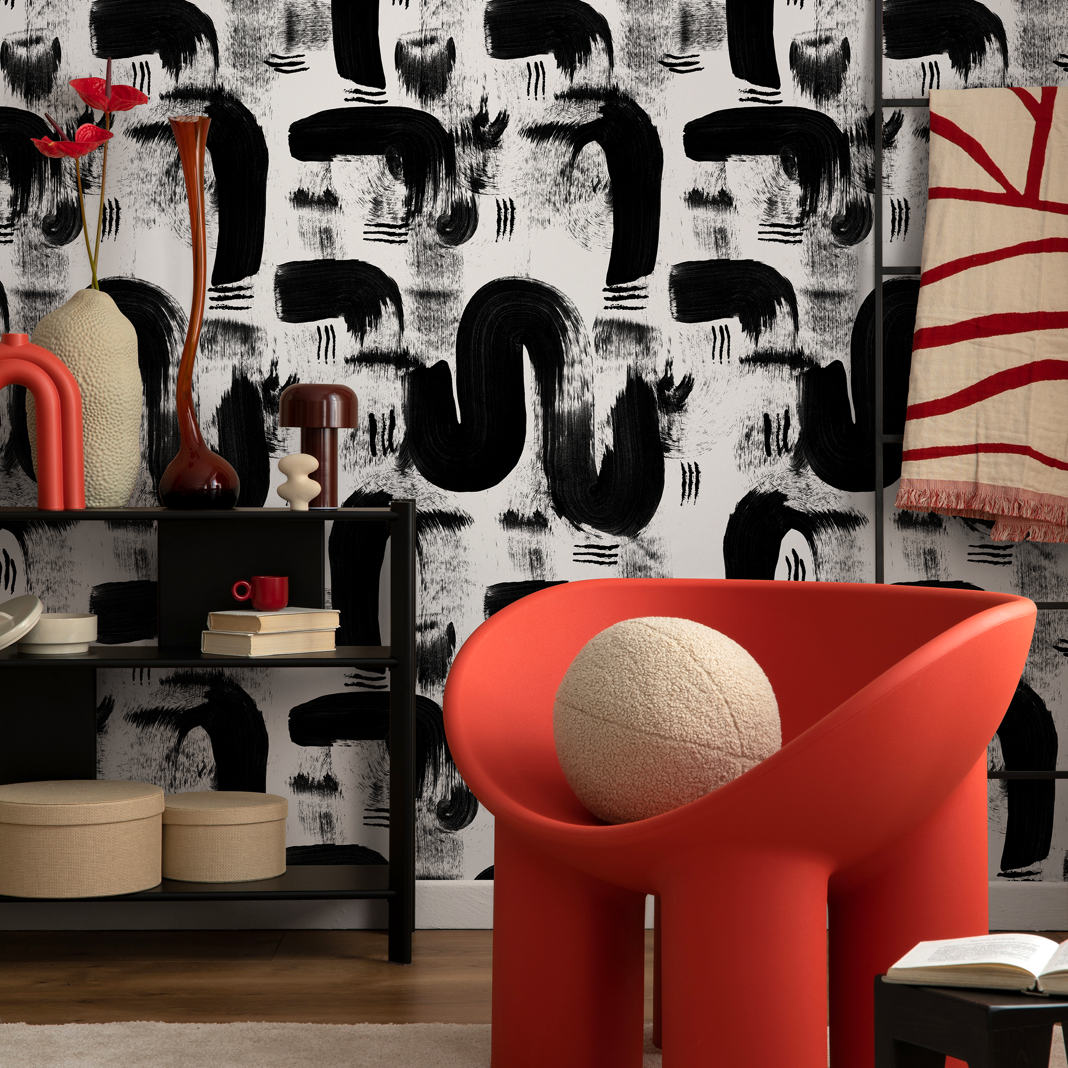 Abstract Wallpaper With Painterly Brushstrokes In Black And White - C882