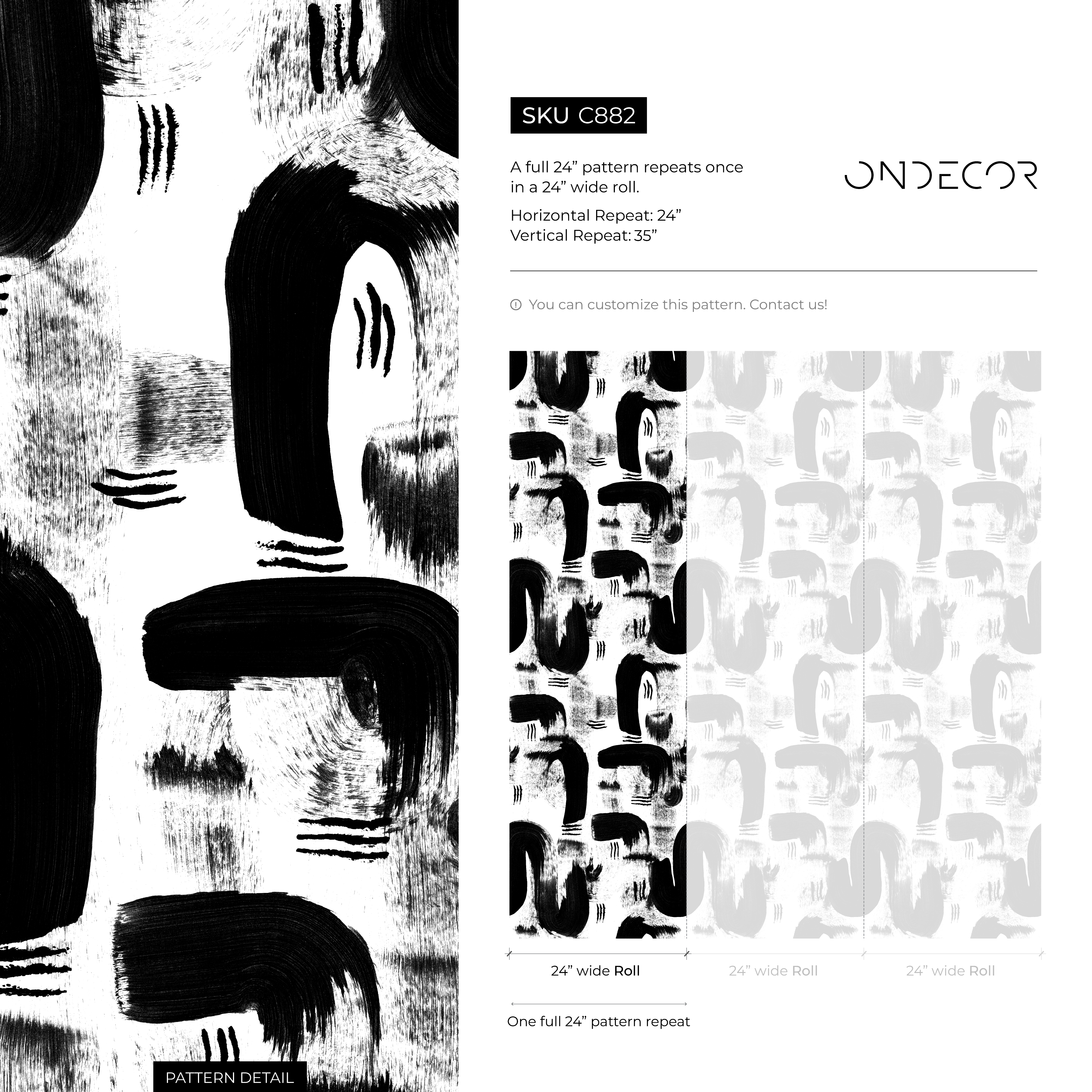 Abstract Wallpaper With Painterly Brushstrokes In Black And White - C882