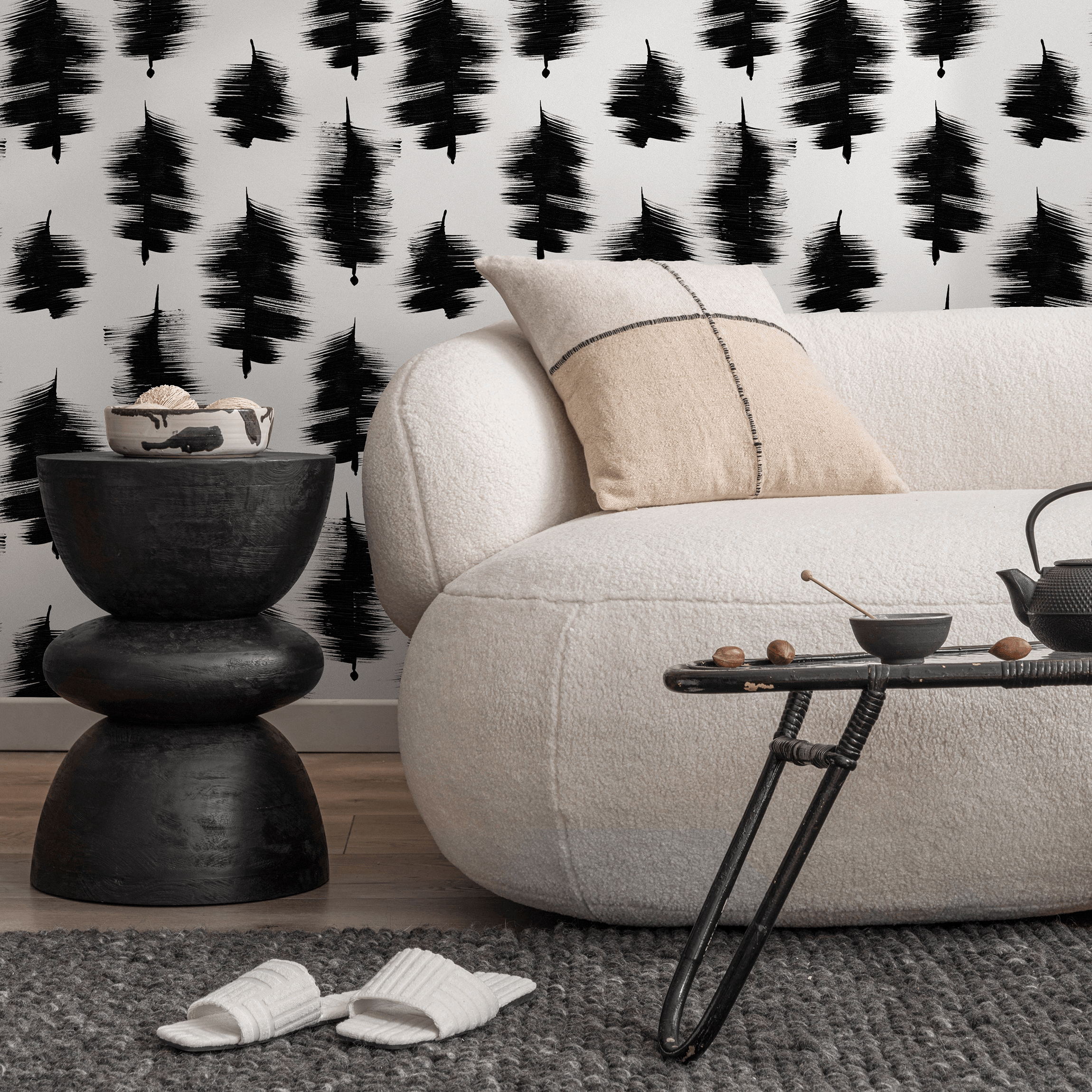 Abstract Wallpaper With Expressive Brushstrokes In Black And White - C885