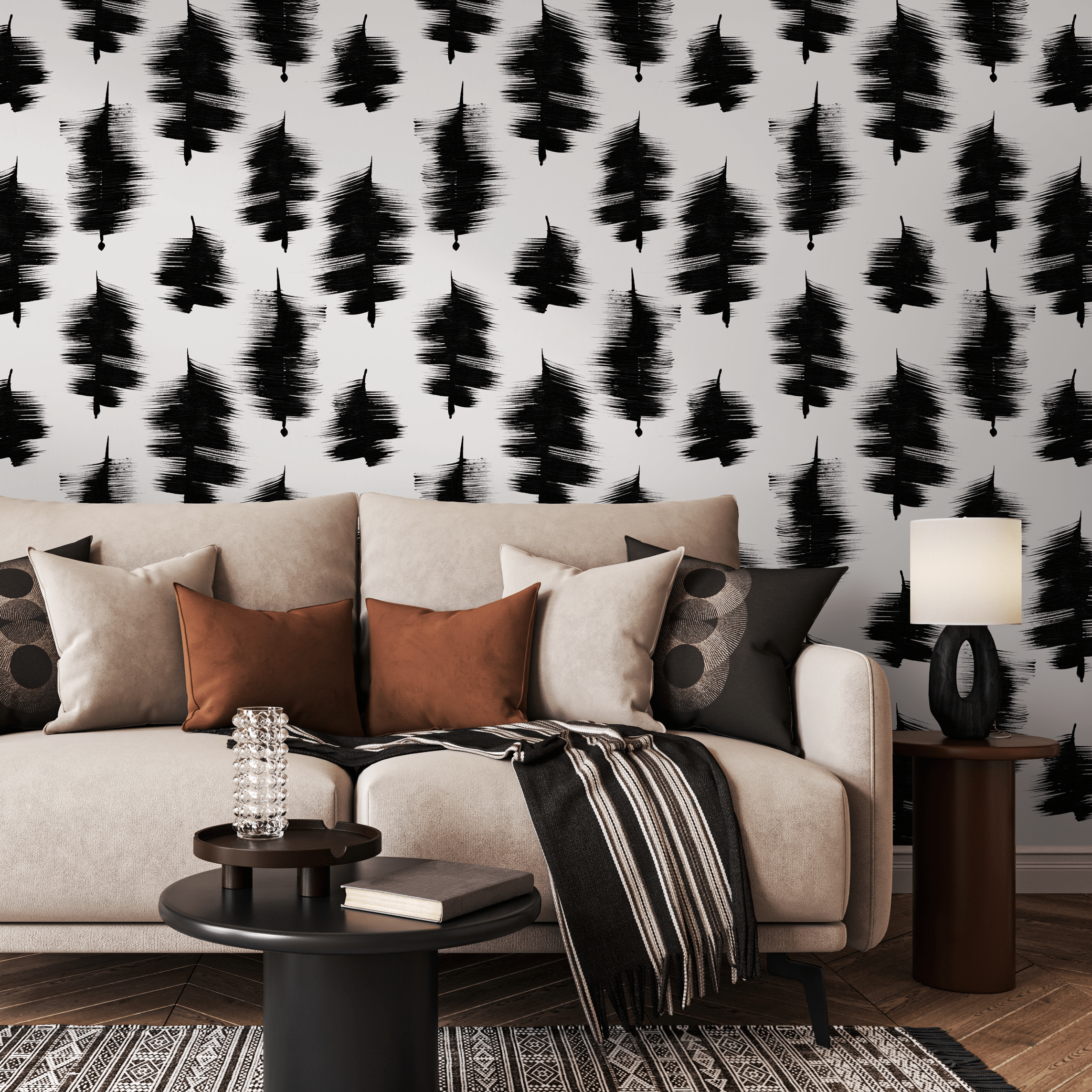 Abstract Wallpaper With Expressive Brushstrokes In Black And White - C885