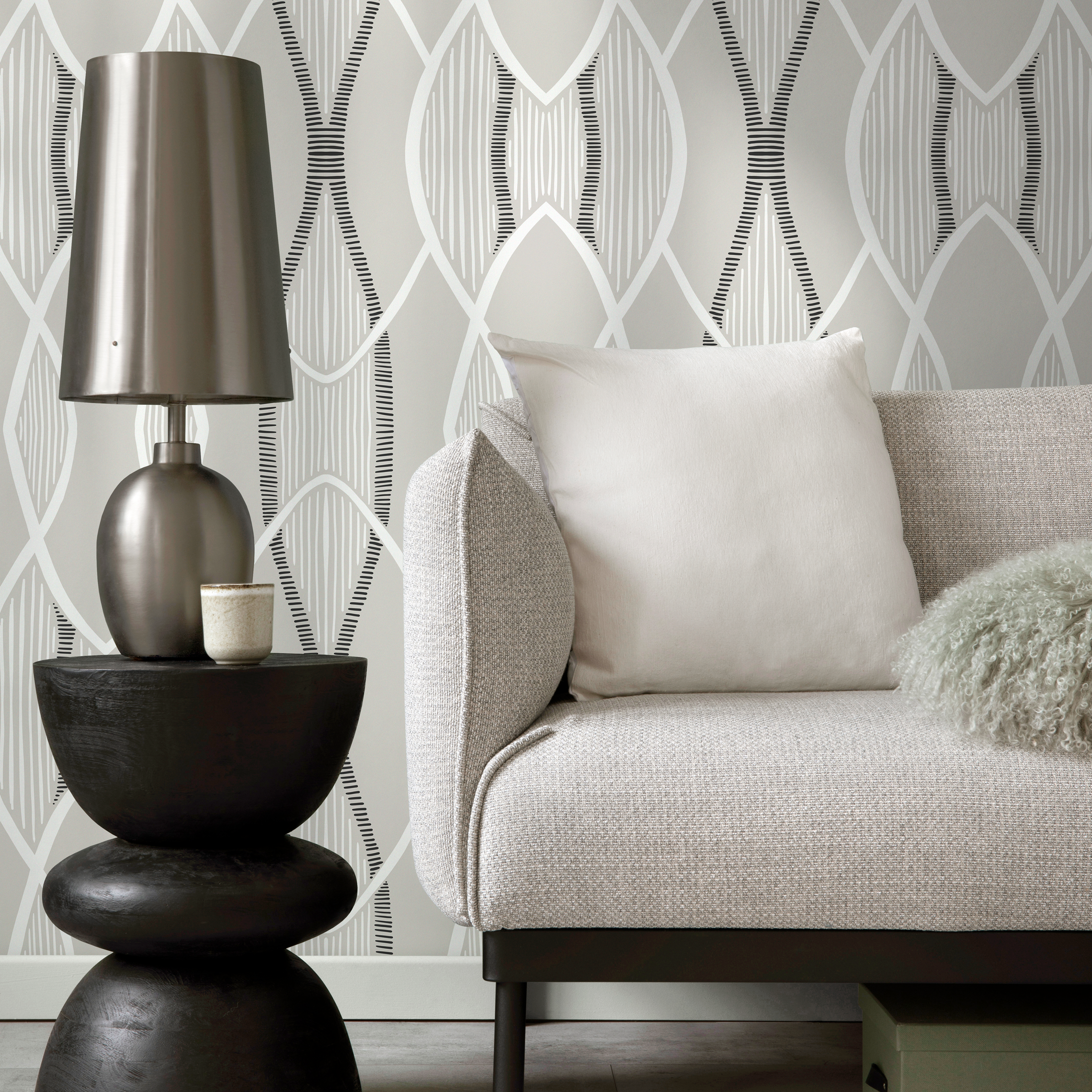 Abstract Wallpaper With A Modern Linear Pattern In Gray, White, And Black - C891