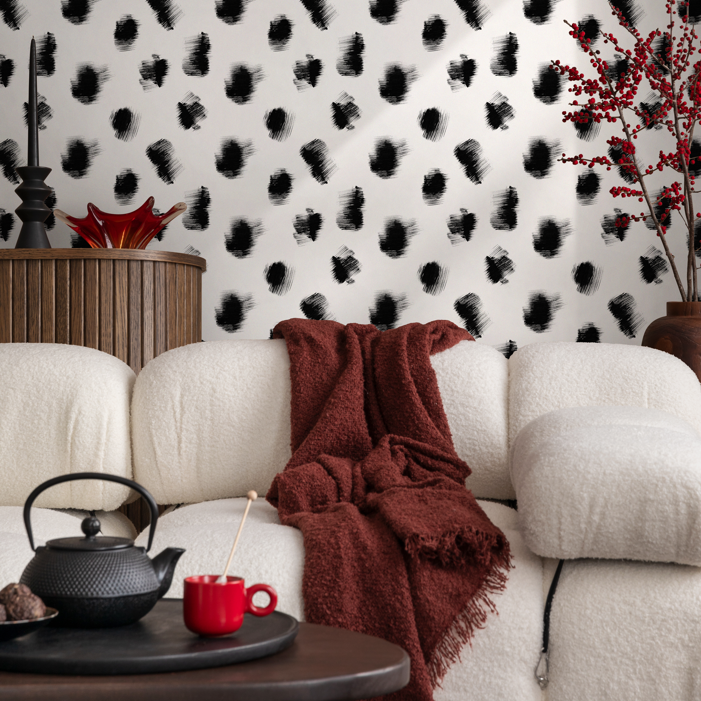 Abstract Wallpaper With Sketched Speckle Dots In Black And White - C895