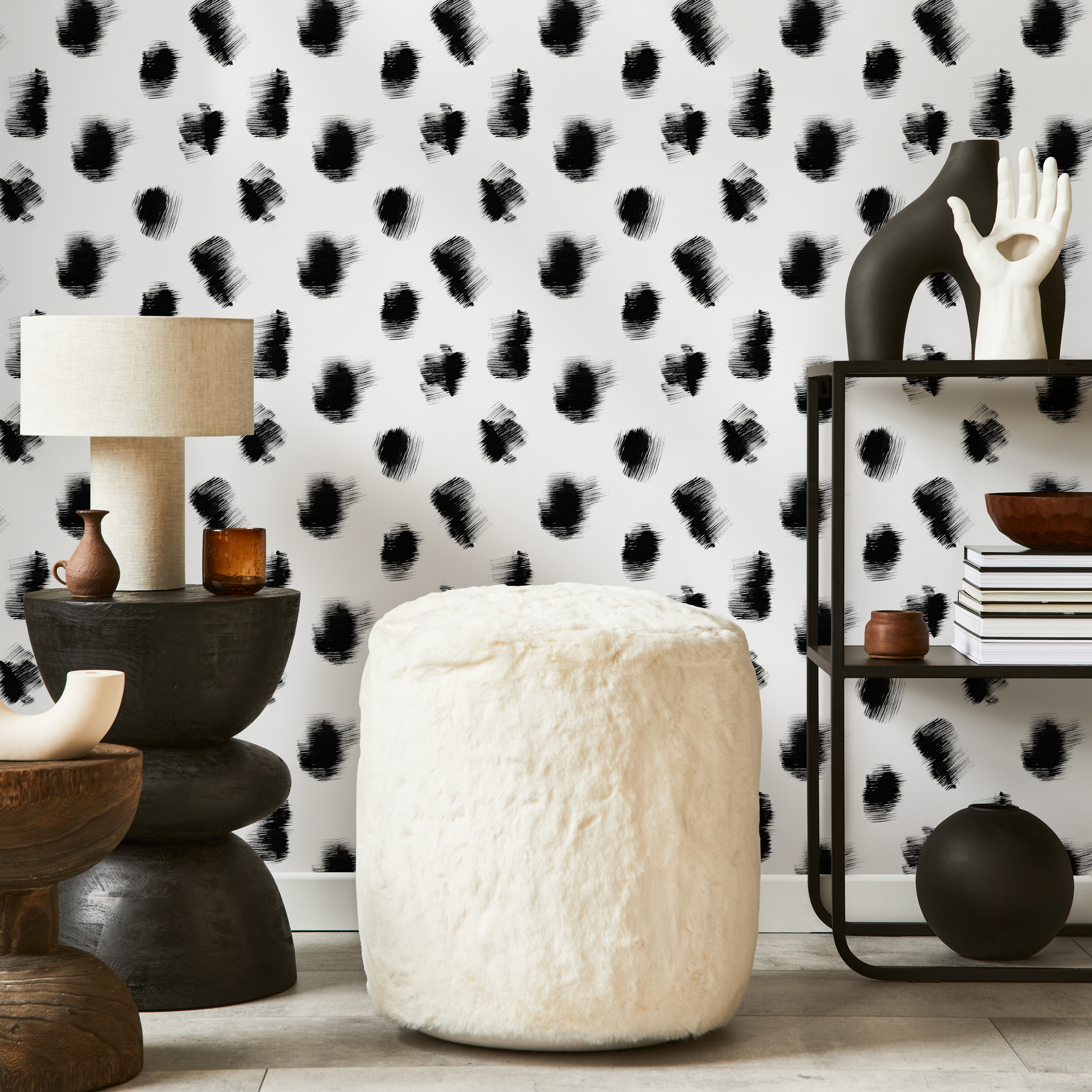Abstract Wallpaper With Sketched Speckle Dots In Black And White - C895