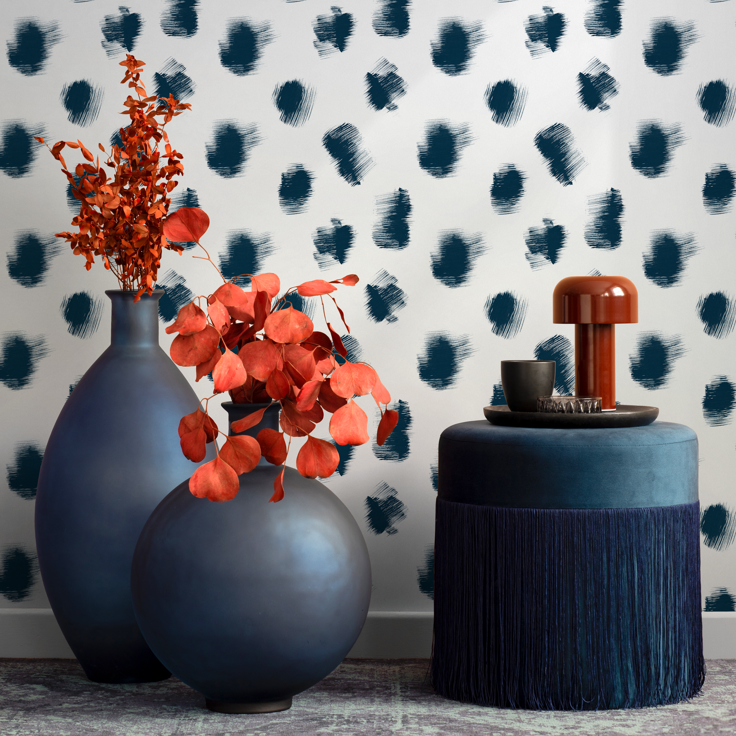 Abstract Wallpaper Featuring Sketched Speckle Dots In Navy Blue - C896