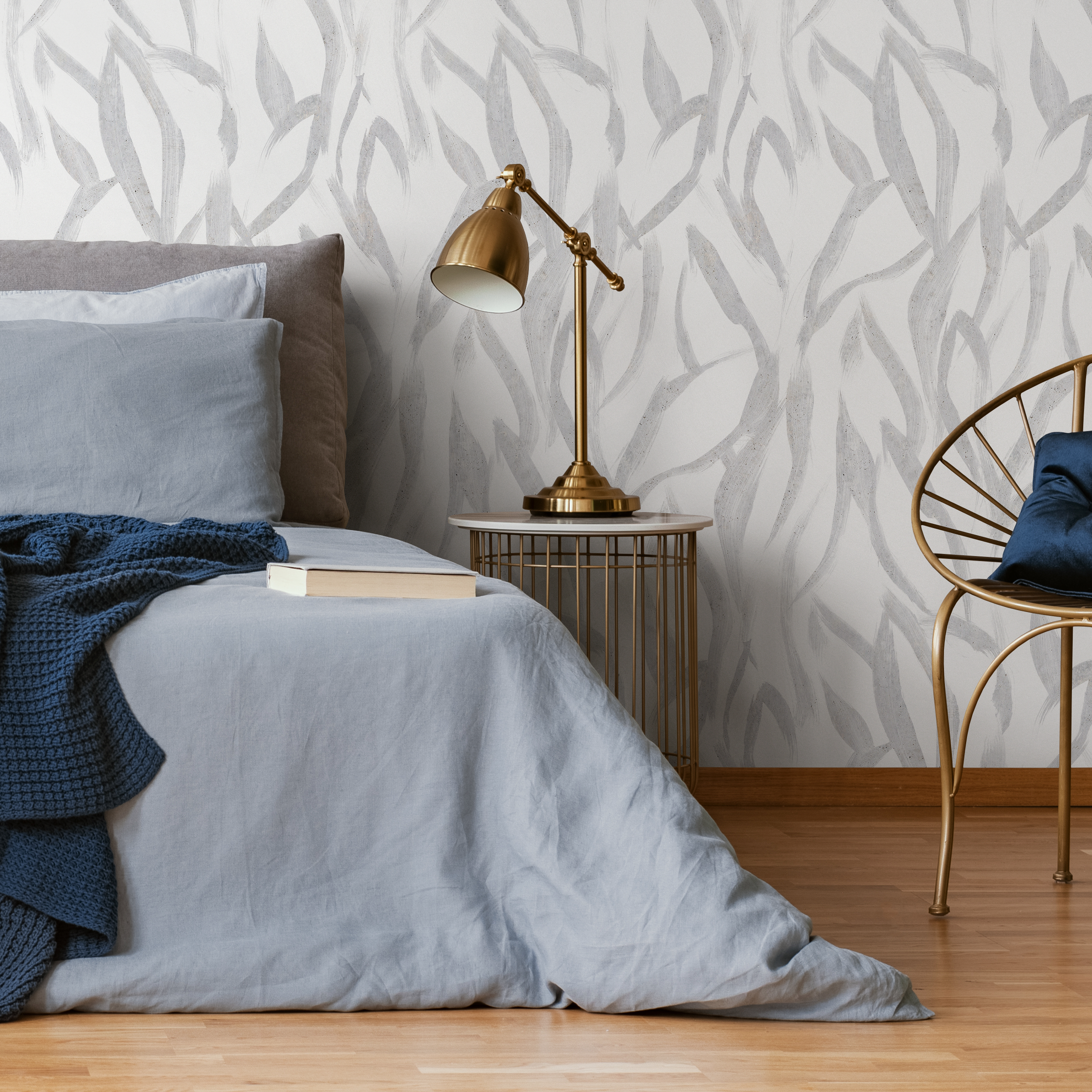 Abstract Wallpaper With Flowing Leaf Motifs In Gray - C900