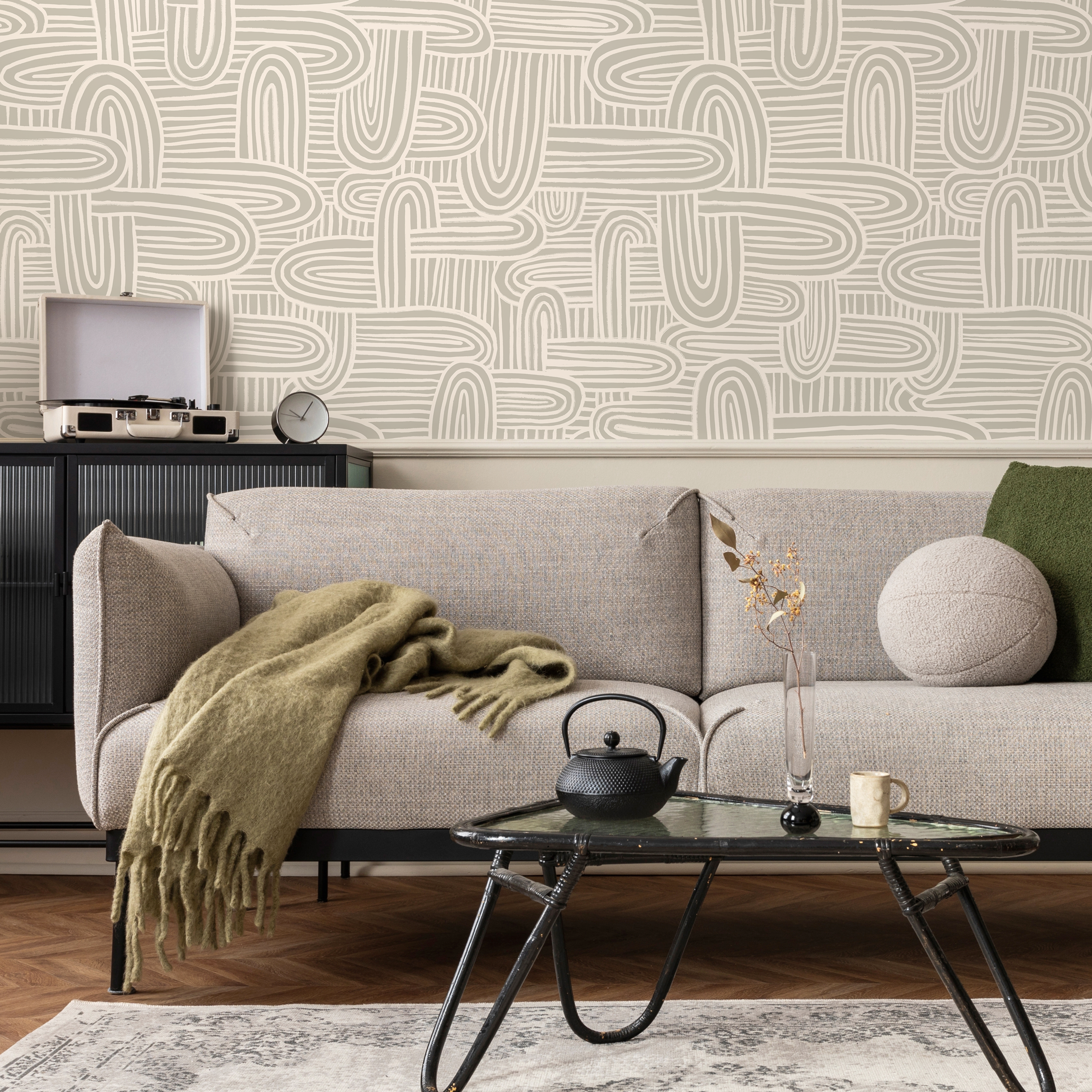 Abstract Wallpaper With Hand-drawn Arches In Beige And Cream - C906