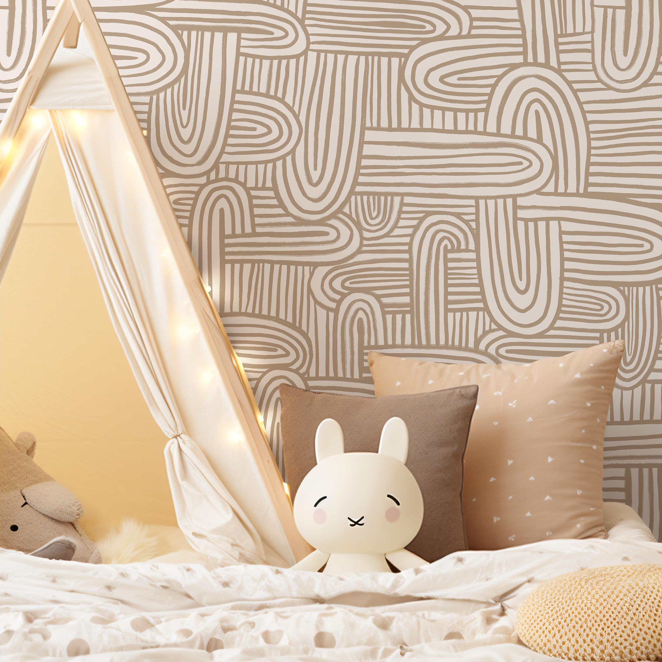 Abstract Wallpaper With Organic Brush Stroke Arches In Beige And Cream - C908