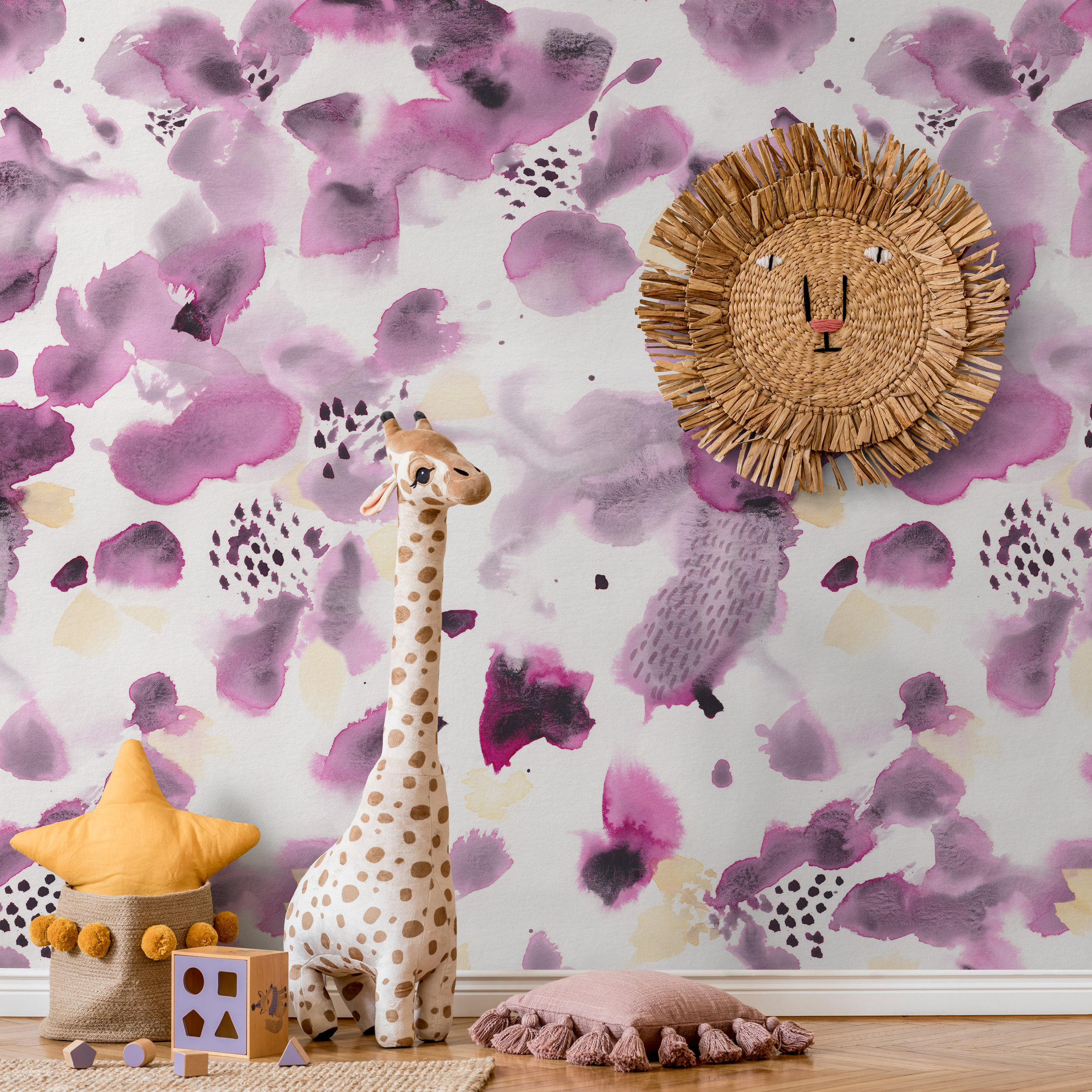 Abstract Wallpaper With Artistic Watercolor Splashes In Purple And Black - C918